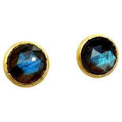 Modern Brushed Yellow Gold Rose-Cut Labradorite Statement Earrings