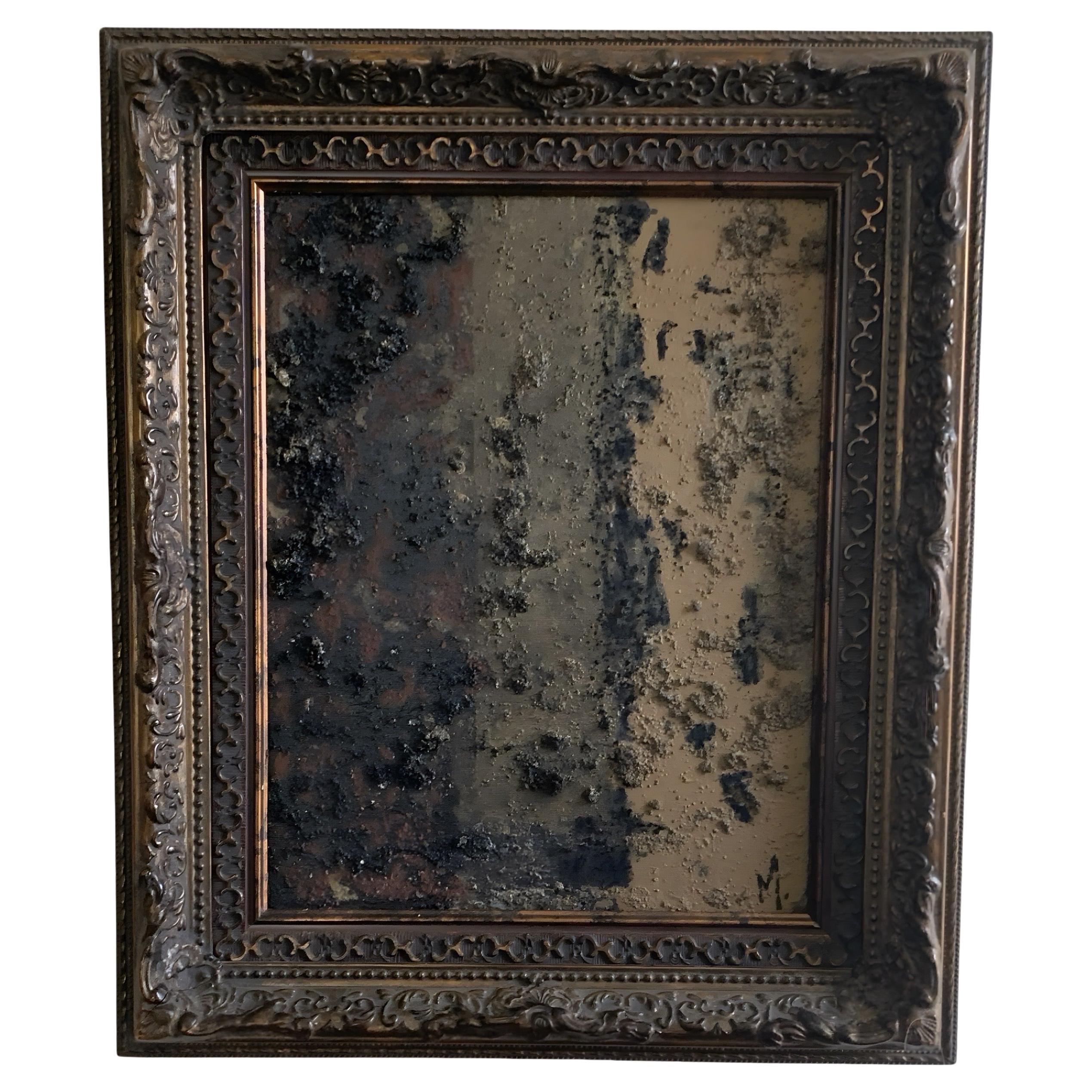 Modern Brutalist Abstract Framed Painting in Black 
Brown by Artist Machado en vente