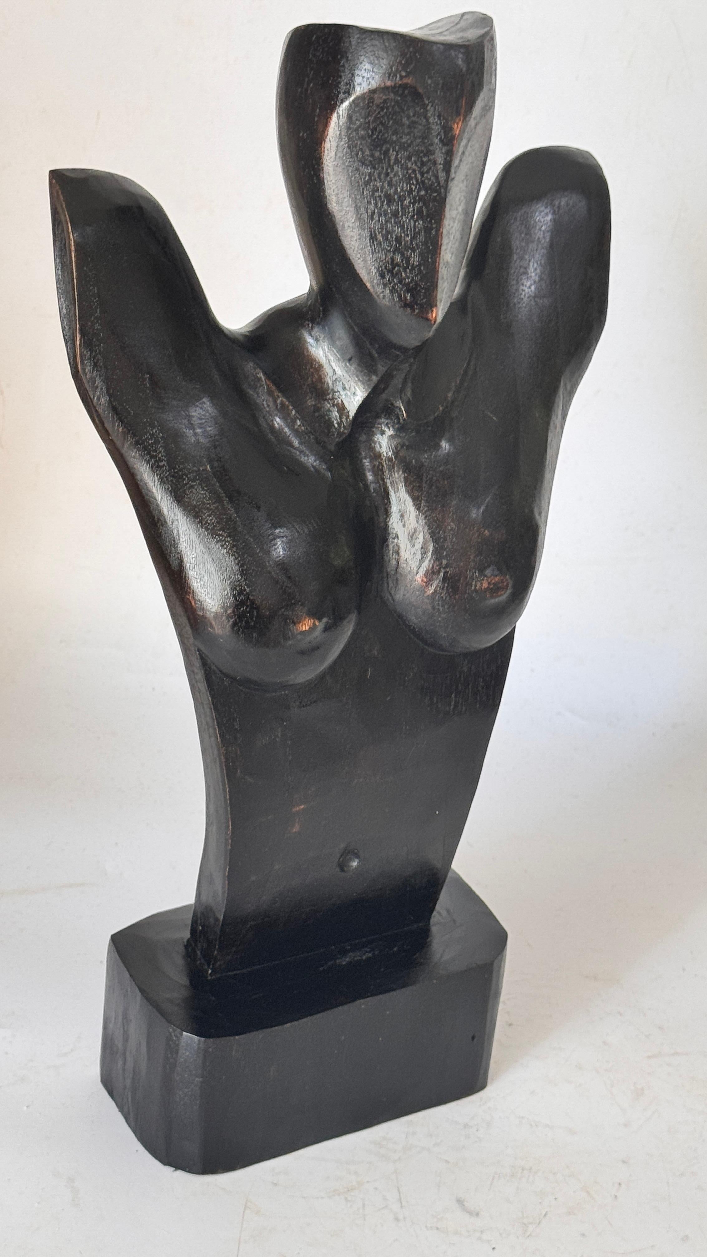 Brutalismo Scultura africana moderna brutalista in legno - Busto femminile in vendita