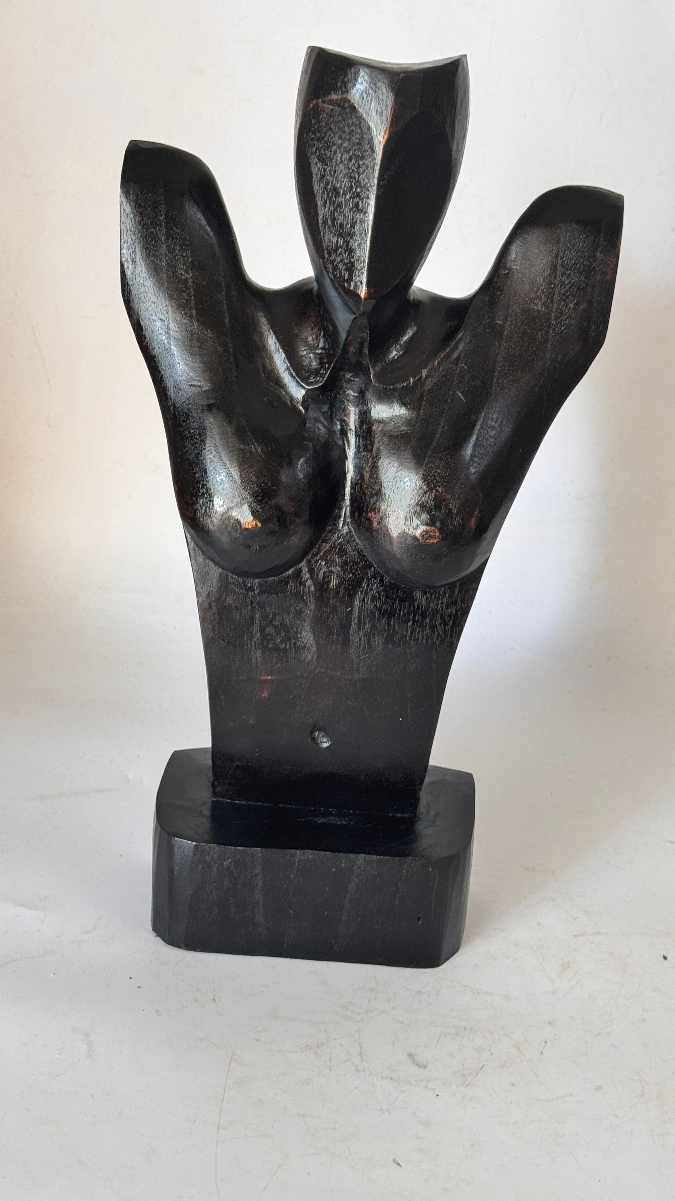 Patinato Scultura africana moderna brutalista in legno - Busto femminile in vendita