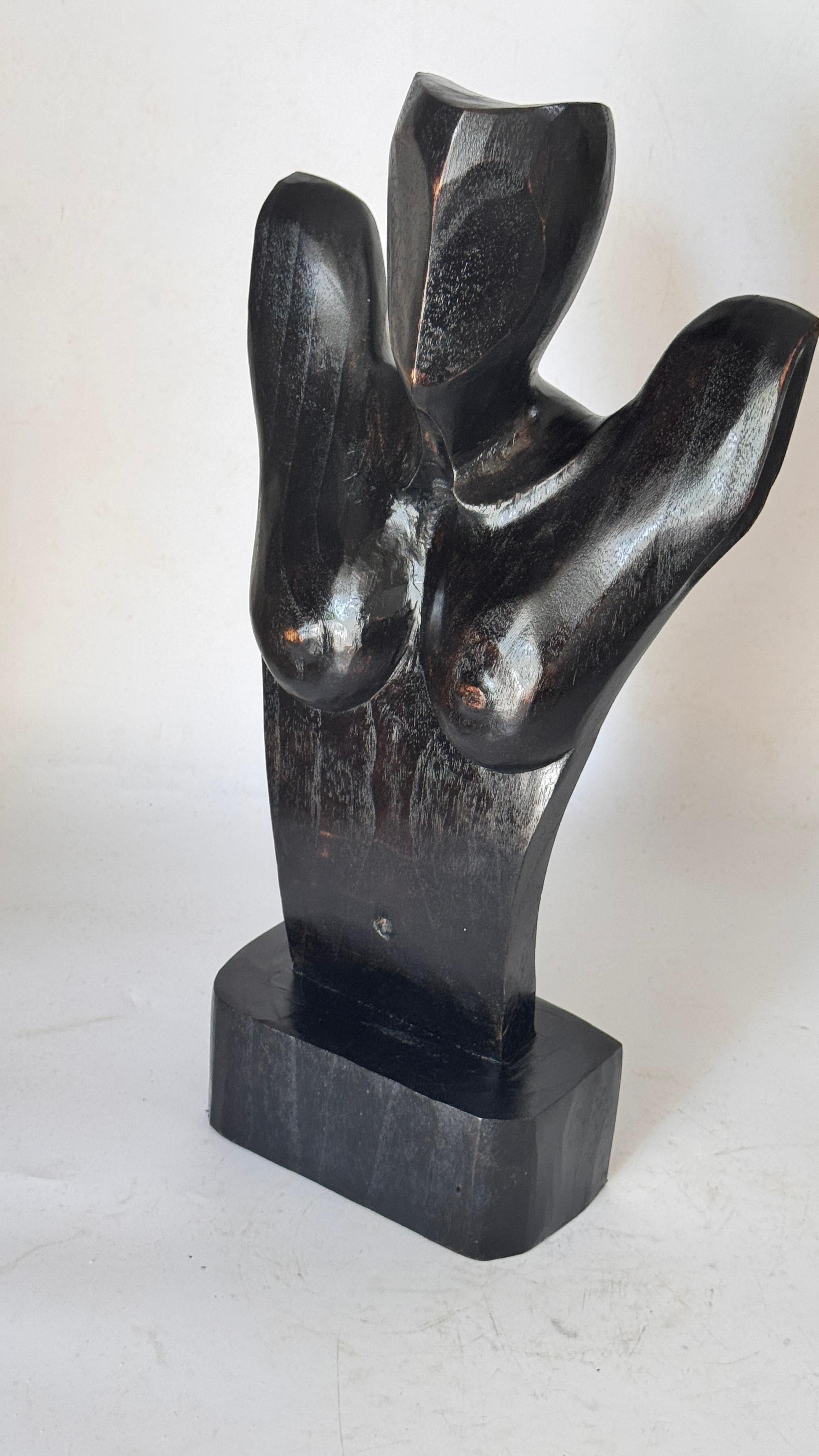 Fine XX secolo Scultura africana moderna brutalista in legno - Busto femminile in vendita