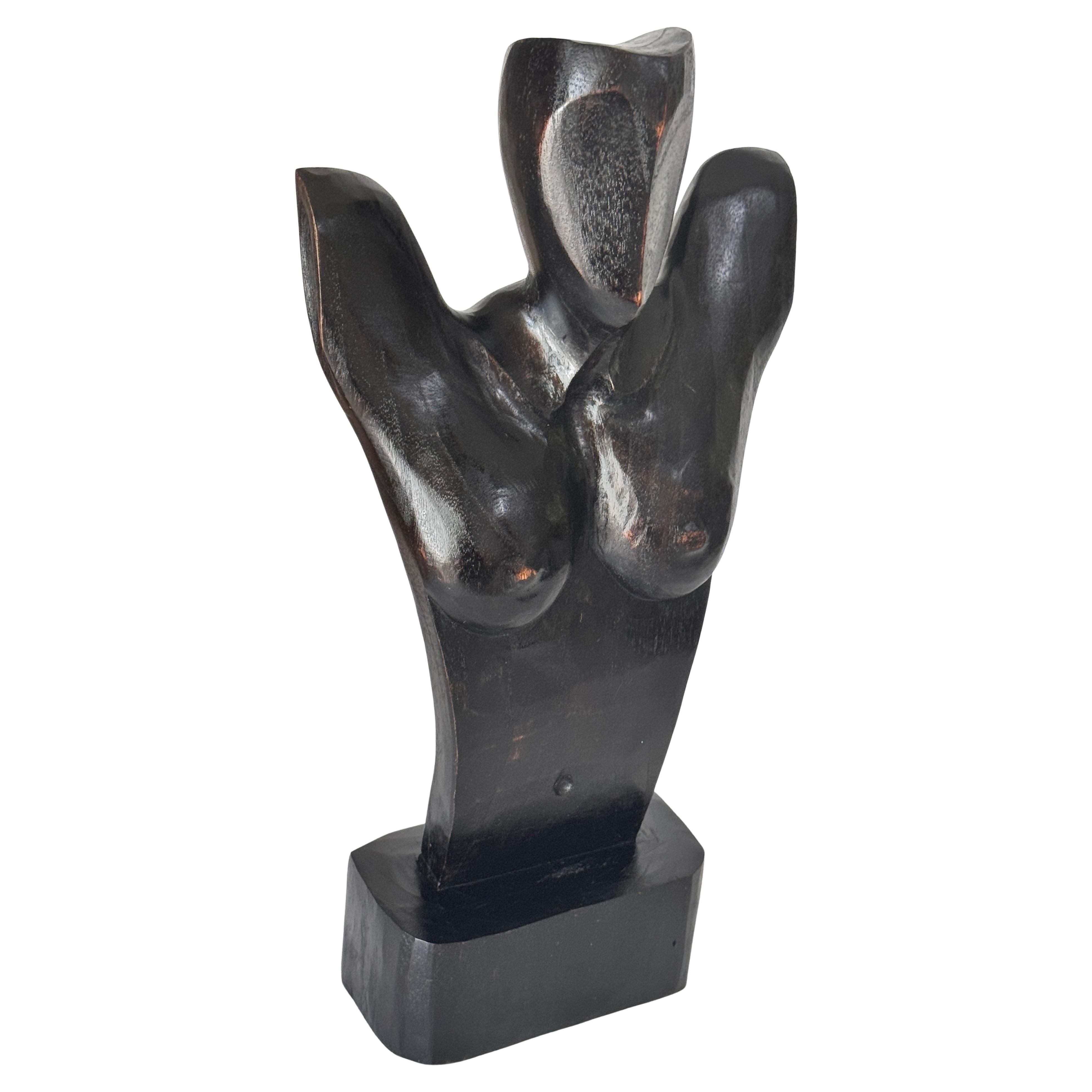 Scultura africana moderna brutalista in legno - Busto femminile in vendita