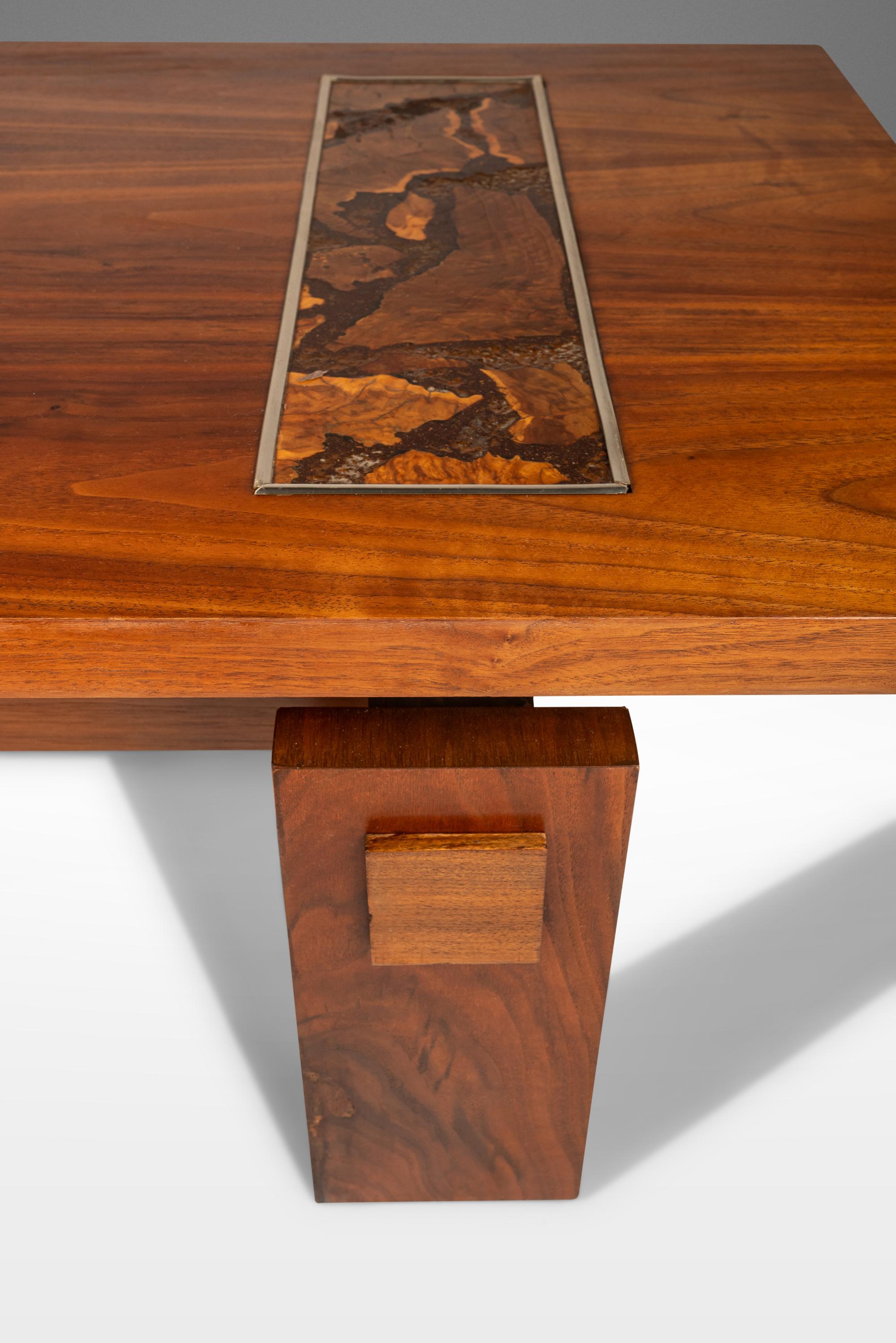 Modern Brutalist Coffee Table in Walnut with Burlwood Inlay by Lane, c. 1970's 1
