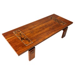 Modern Brutalist Coffee Table in Walnut with Burlwood Inlay by Lane, c. 1970's