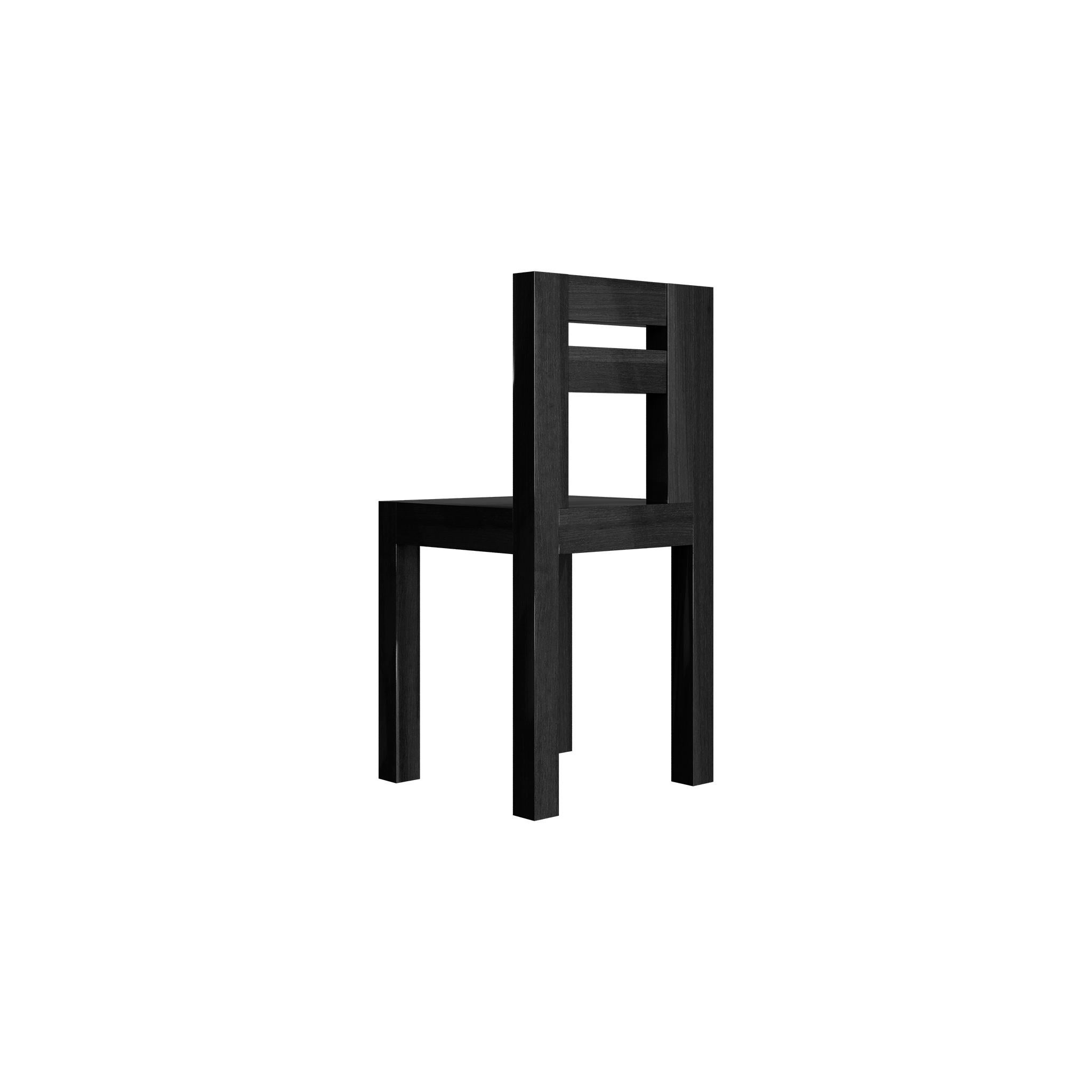 Modern Brutalist Dining Chair Minimal Black Wenge Wood Crossed Back Seat In New Condition For Sale In Porto, PT