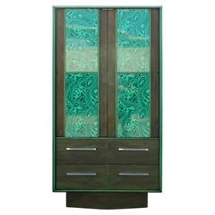 Modern Brutalist Faux Malachite Green Dyed Tall Boy Dresser or Cabinet