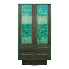 Modern Brutalist Faux Malachite Green Dyed Tall Boy Dresser or Cabinet
