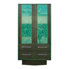 Vintage Modern Brutalist Faux Malachite Green Dyed Tall Boy Dresser or Cabinet