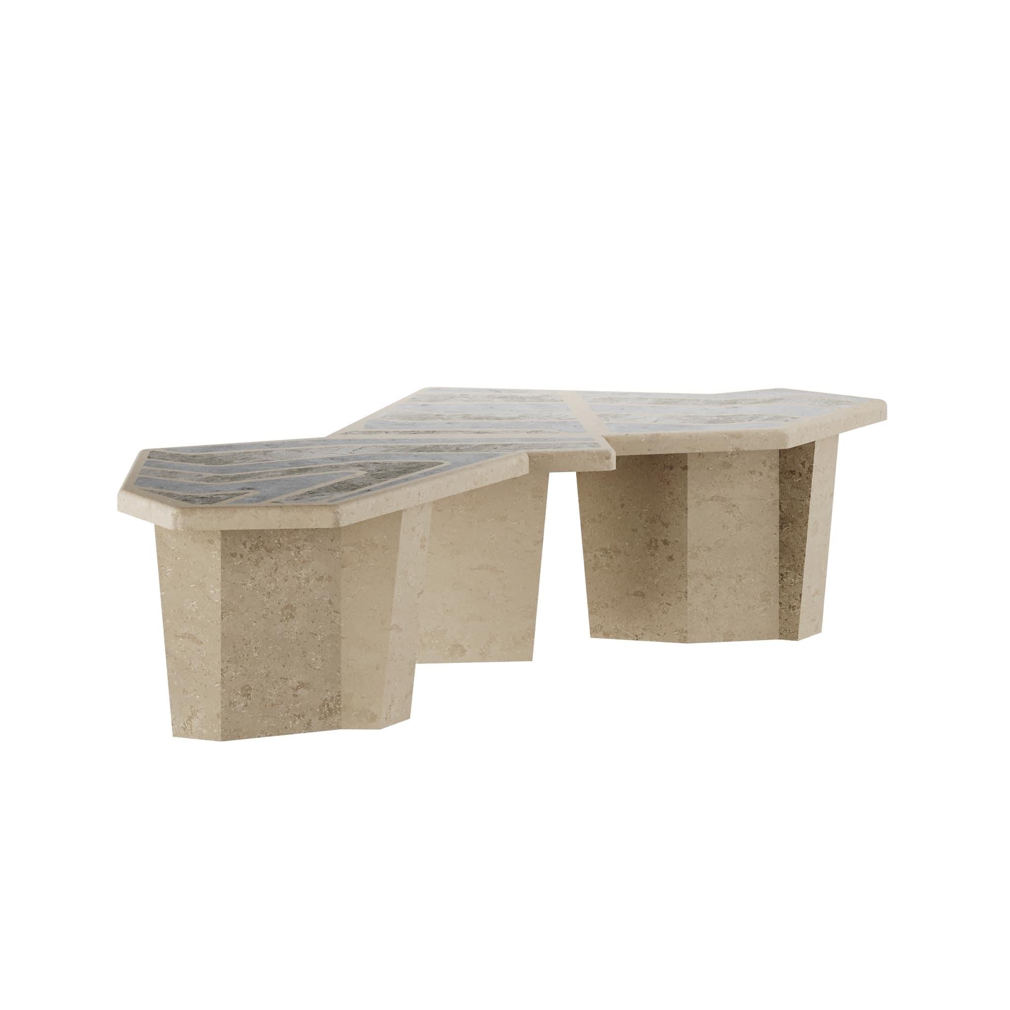 Portuguese Modern Brutalist Geometrical Coffee Center Table Grey Limestone & Grigio Tundra For Sale
