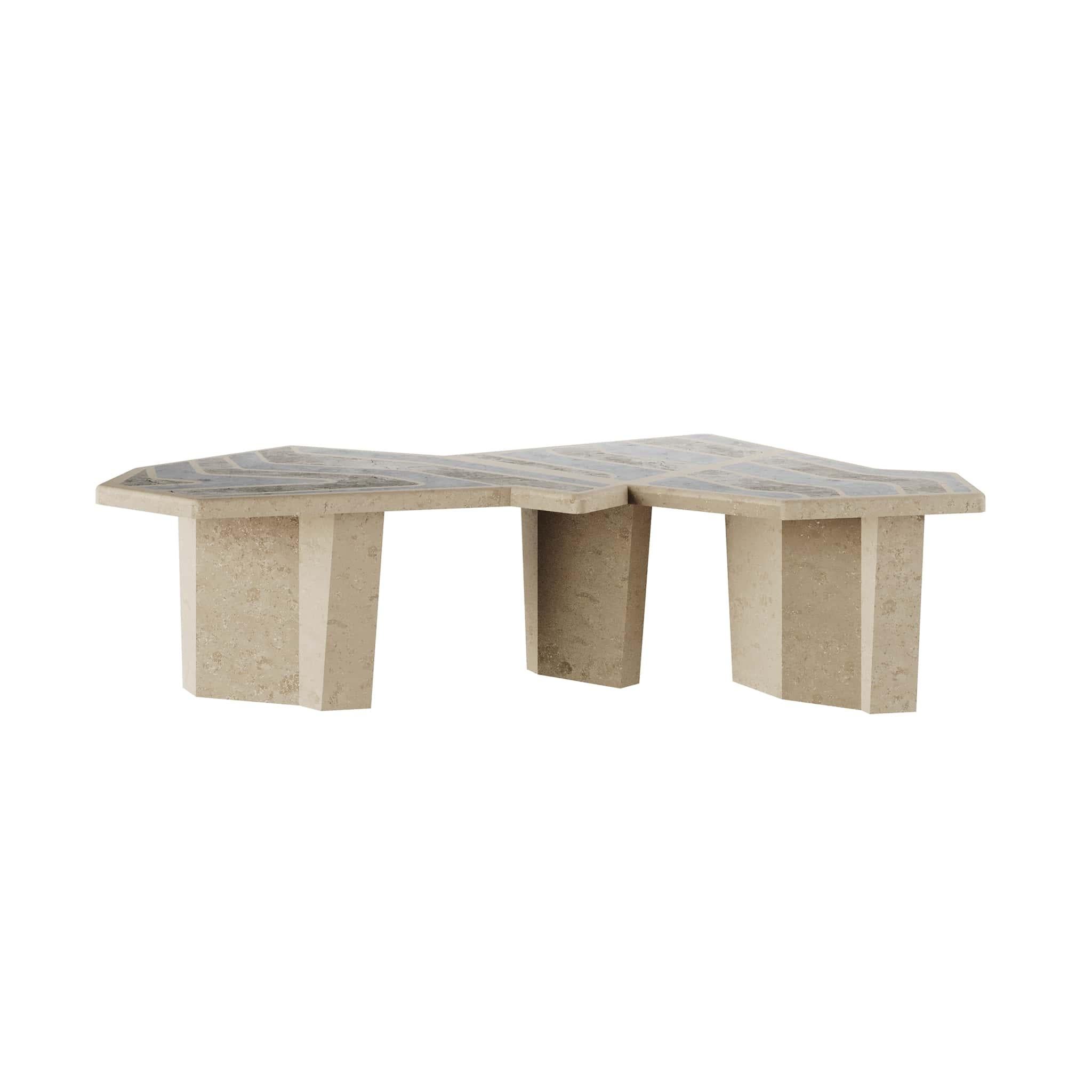 Hand-Crafted Modern Brutalist Geometrical Coffee Center Table Grey Limestone & Grigio Tundra For Sale