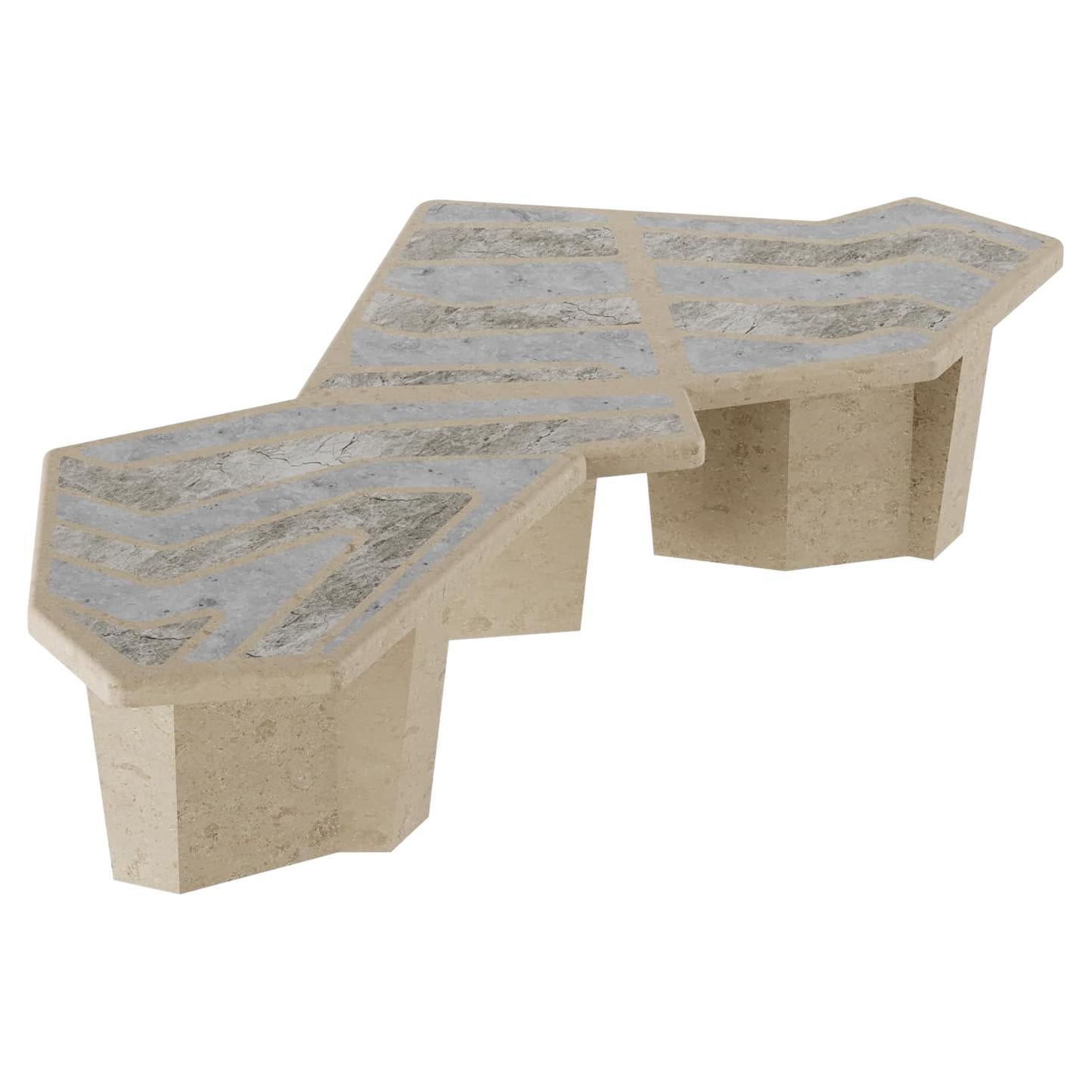 Modern Brutalist Geometrical Coffee Center Table Grey Limestone & Grigio Tundra For Sale
