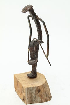 Modern Brutalist Iron Golfer Nail Sculpture