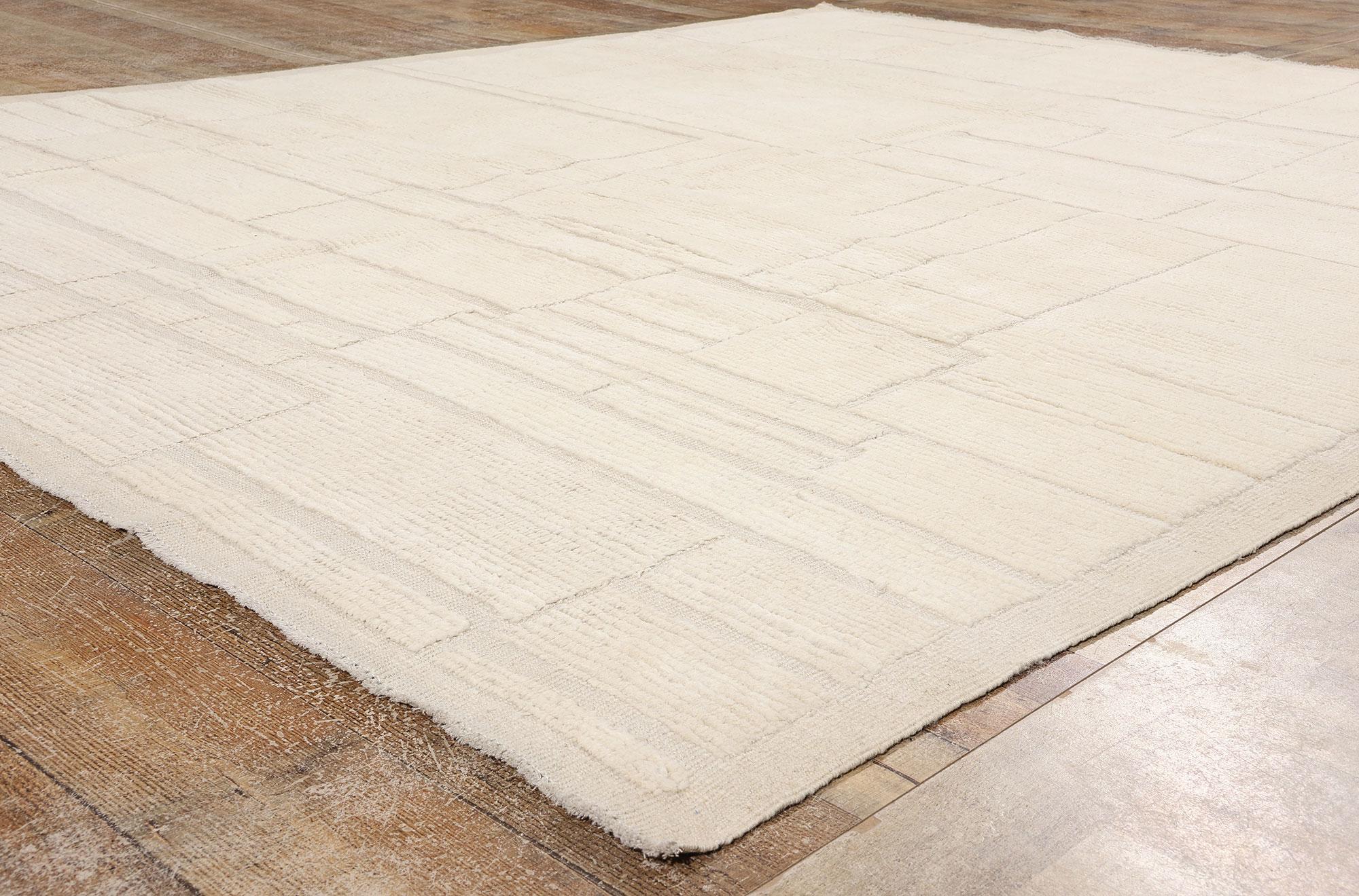 Wool Modern Brutalist Ivory Moroccan Rug, Minimalist Brutalism Meets Organic Modern For Sale