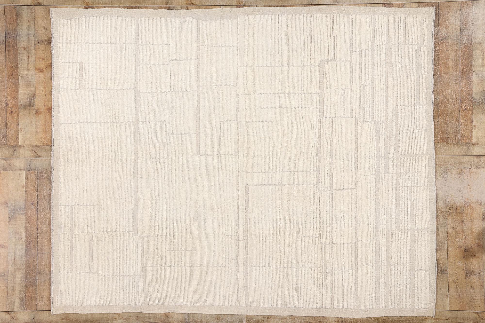 Modern Brutalist Ivory Moroccan Rug, Minimalist Brutalism Meets Organic Modern For Sale 2