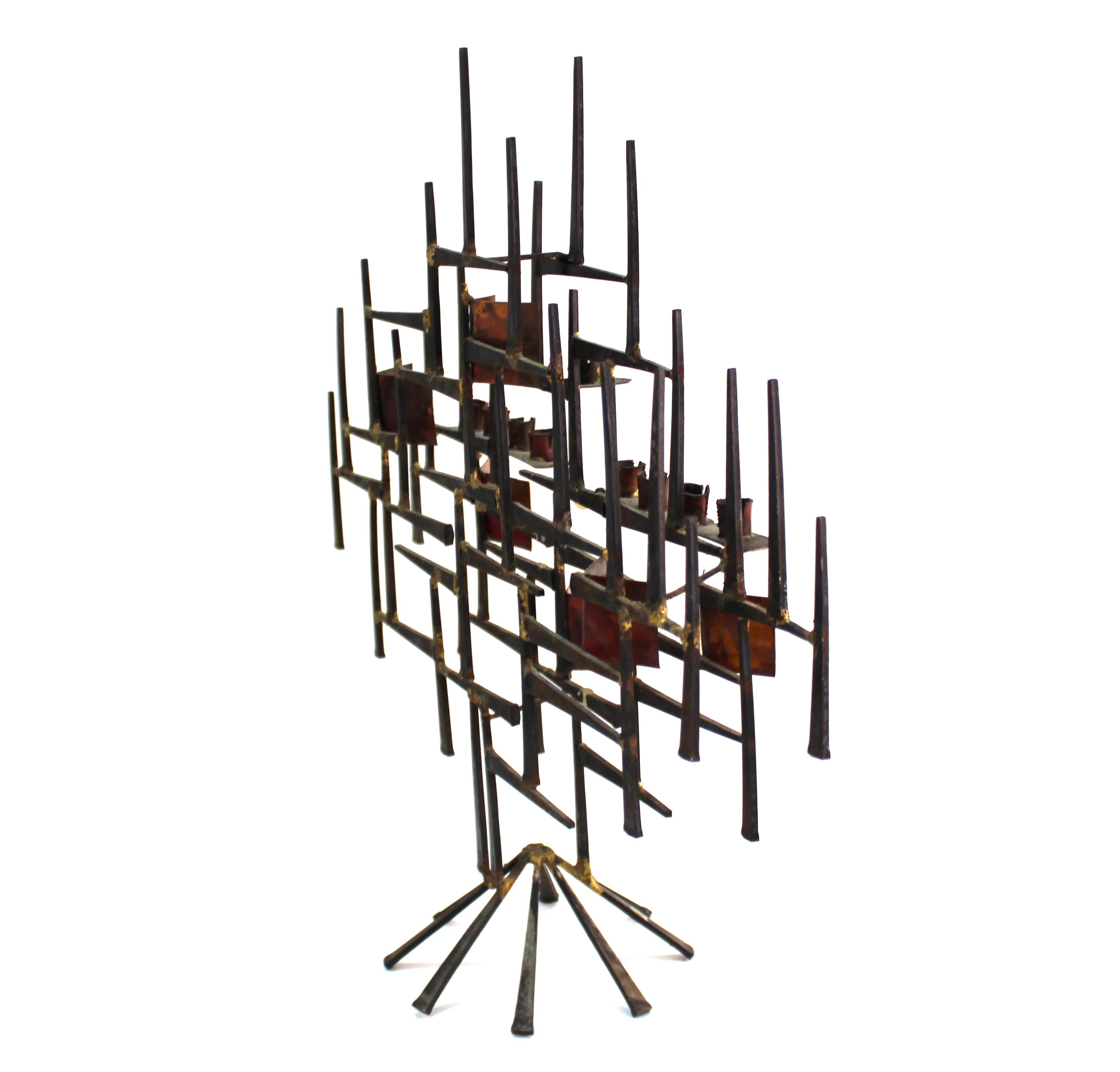 20th Century Modern Brutalist Judaica Menorah in Metal