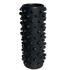 Modern Brutalist Matte Black Ceramic Molecule Vase with Textured Round Accents