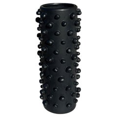 Modern Brutalist Matte Black Ceramic Molecule Vase with Textured Round Accents