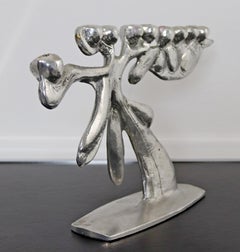 Modern Brutalist Menorah Aluminum Sculpture Candle Holder Signed Donald Drumm