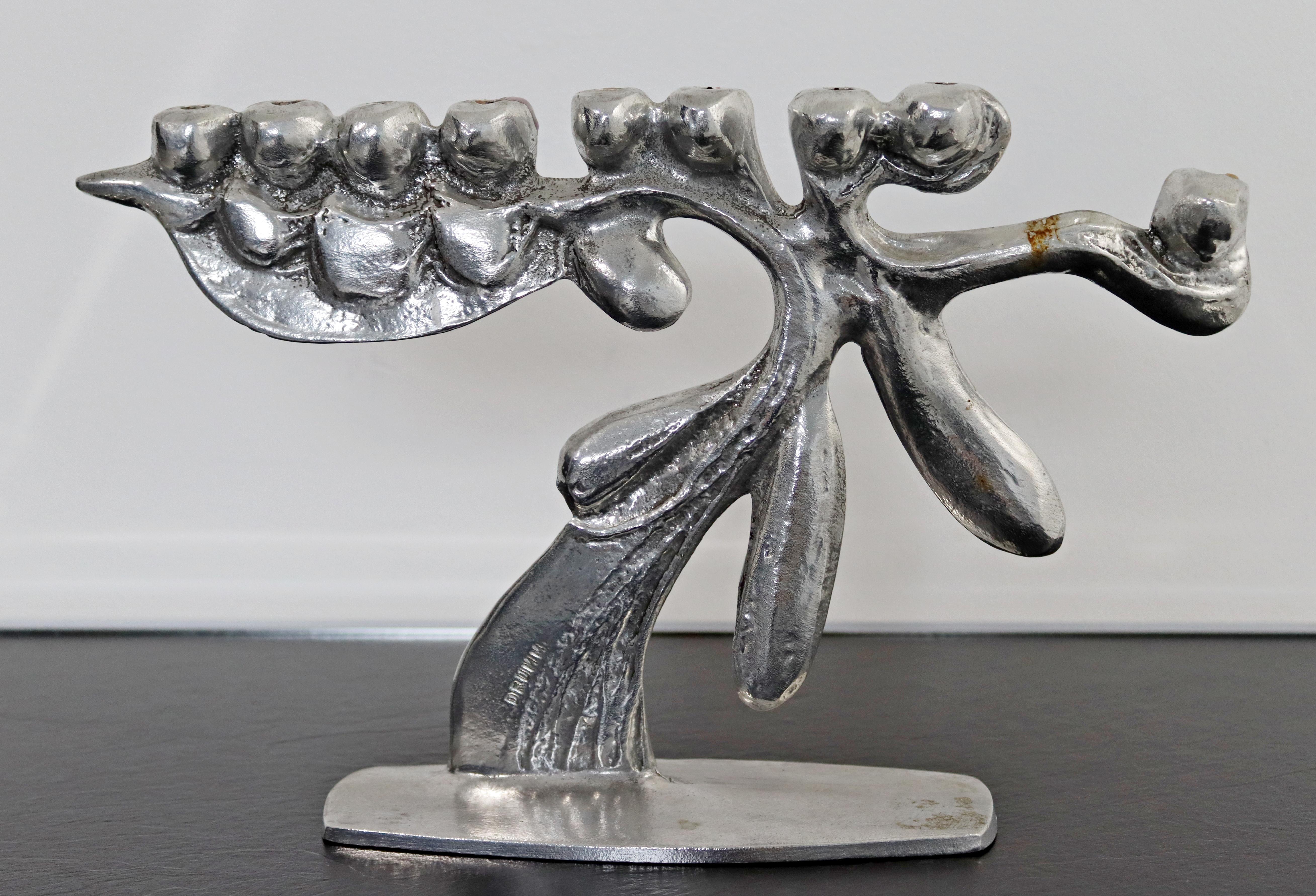 Modern Brutalist Menorah Aluminum Sculpture Candle Holder Signed Donald Drumm 1