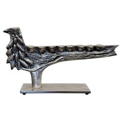 Modern Brutalist Menorah Cast Aluminum Sculpture Candle Holder Donald Drumm Bird