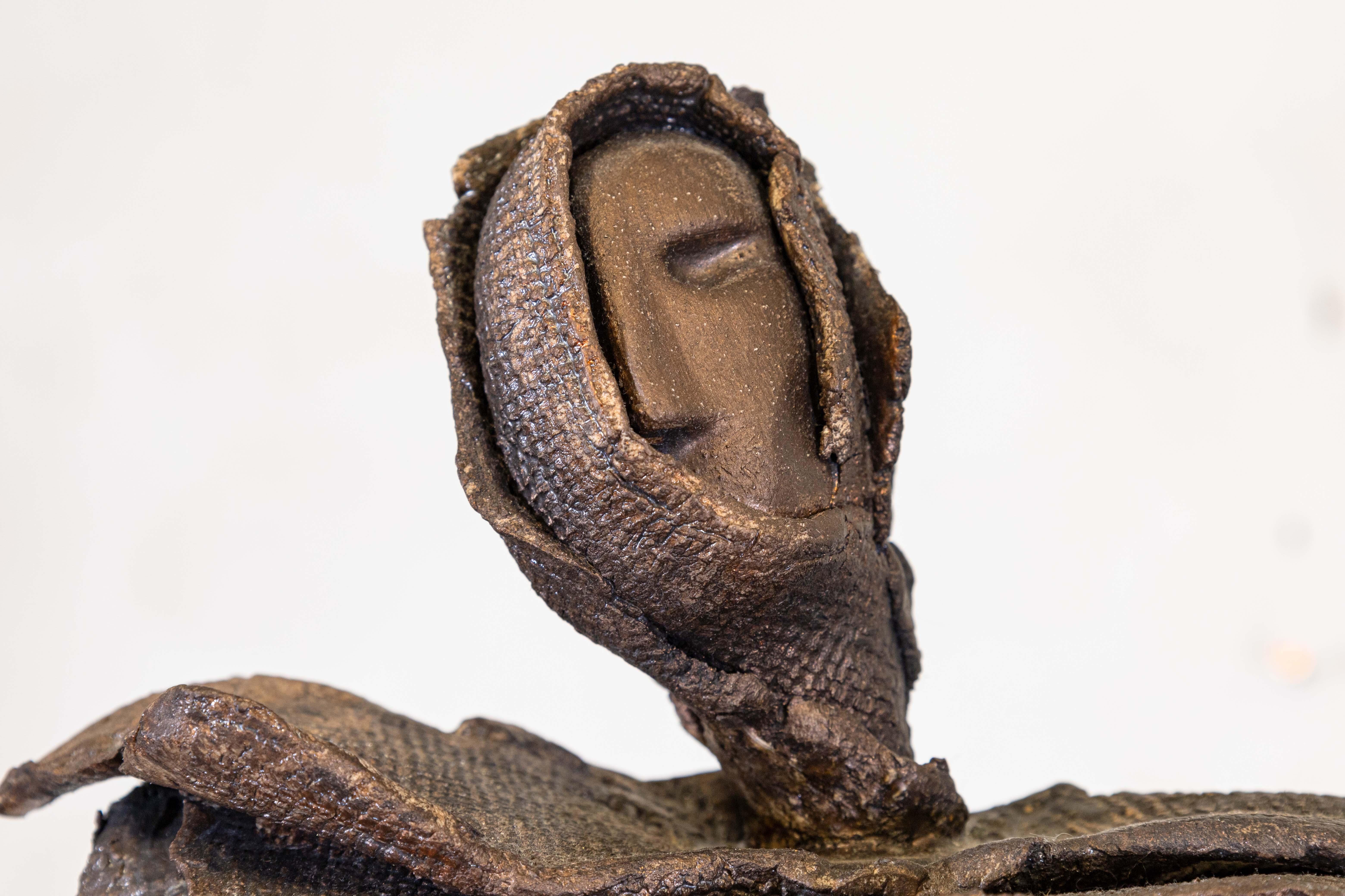 Unknown Modern Brutalist Metal and Ceramic Figure Sculpture Signed Viro For Sale