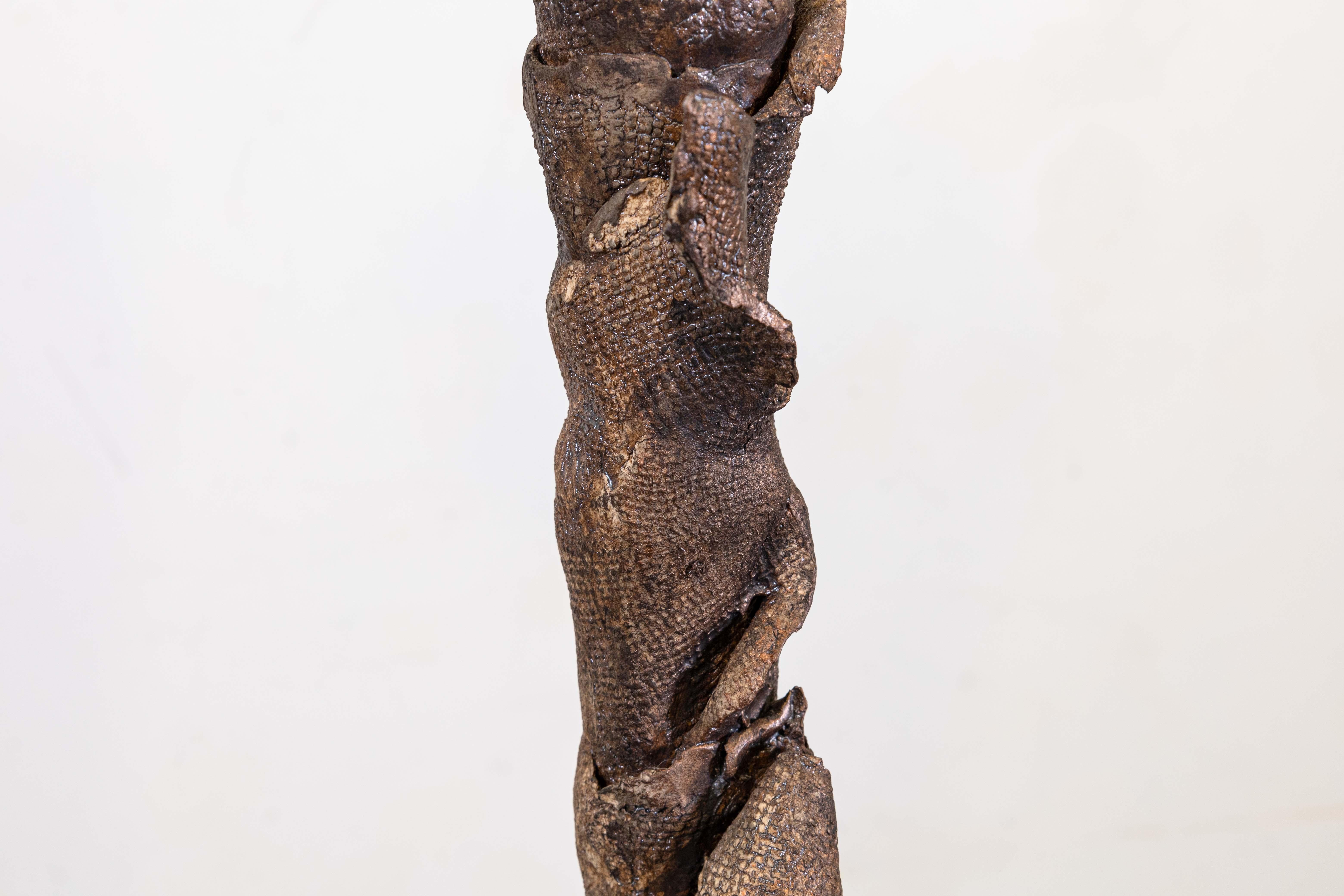 20th Century Modern Brutalist Metal and Ceramic Figure Sculpture Signed Viro For Sale