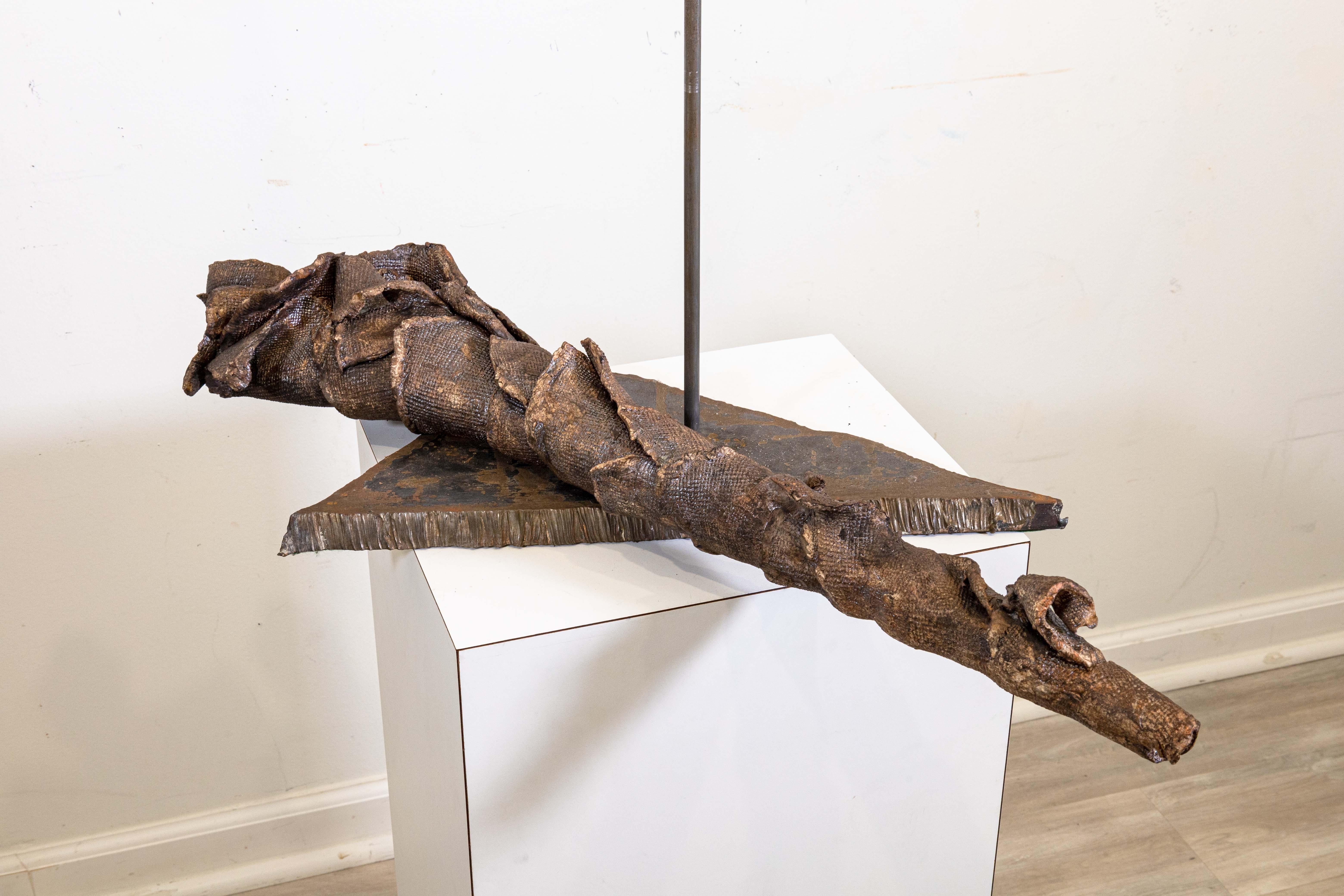 Modern Brutalist Metal and Ceramic Figure Sculpture Signed Viro For Sale 3