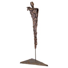 Vintage Modern Brutalist Metal and Ceramic Figure Sculpture Signed Viro