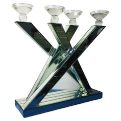 Modern, Brutalist Glass/Mirror Candle Holder Table Centerpiece