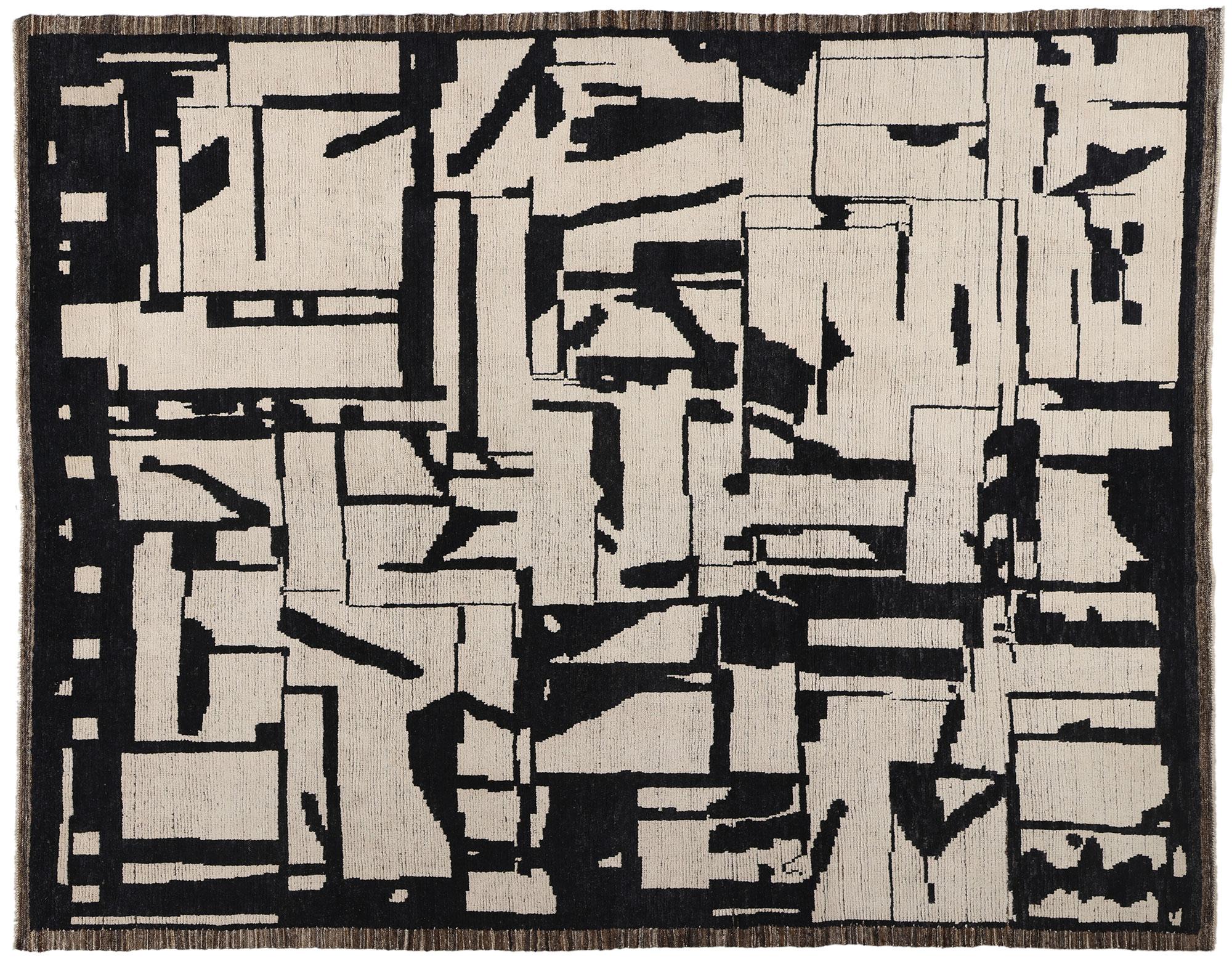 Pakistani Modern Brutalist Moroccan Area Rug, Brutalism Meets Abstract Expressionism For Sale