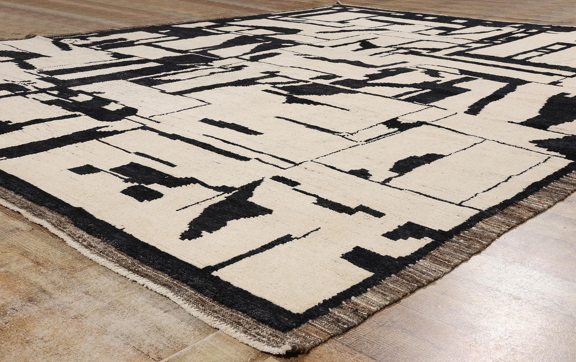 Contemporary Modern Brutalist Moroccan Area Rug, Brutalism Meets Abstract Expressionism For Sale