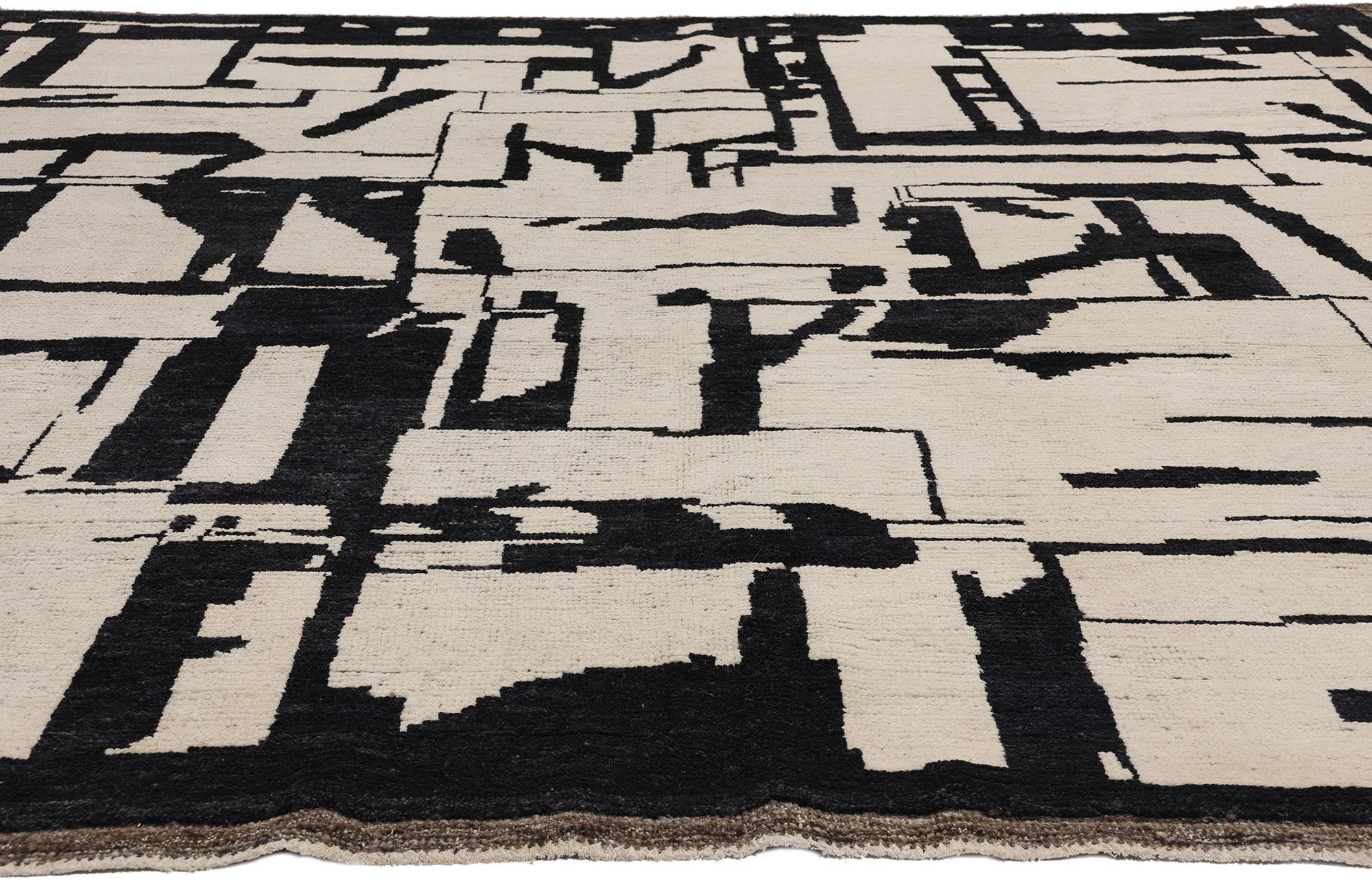 Wool Modern Brutalist Moroccan Area Rug, Brutalism Meets Abstract Expressionism For Sale