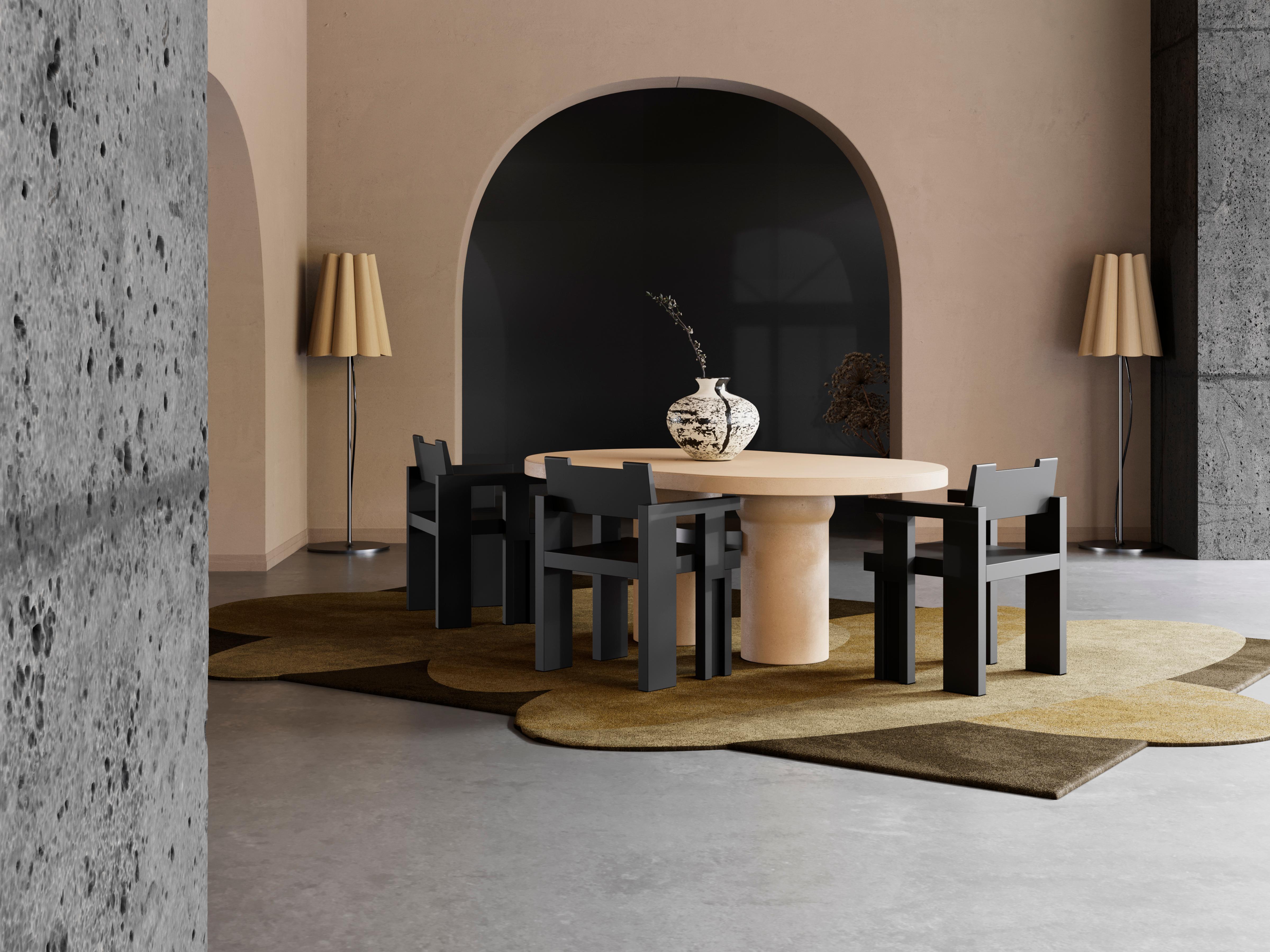 Hand-Crafted Modern Brutalist Oval Dining Table Microcement Sand & Black Matte Lacquer Detail For Sale
