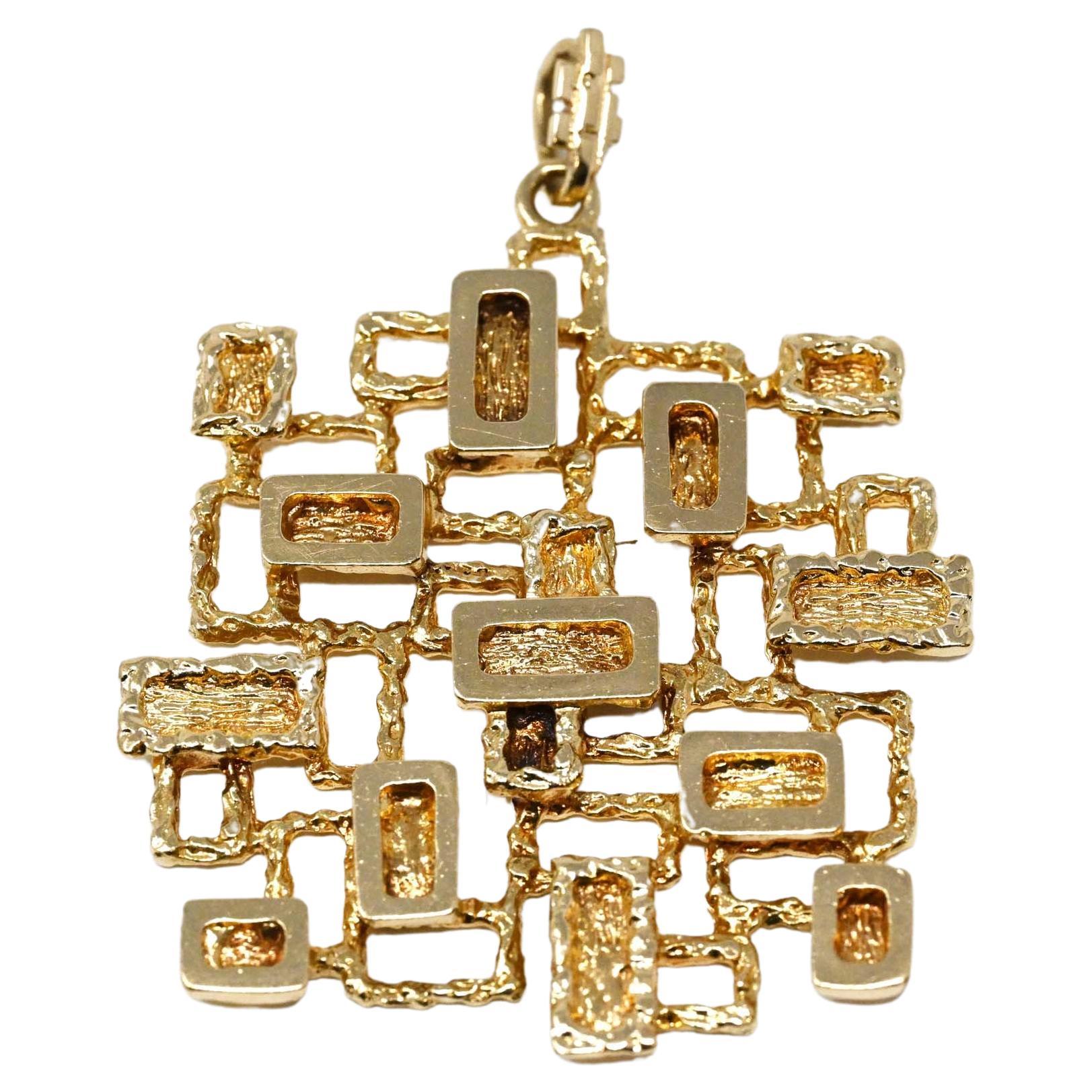 Modern Brutalist Pendant 14k Yellow Gold