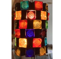 Felipe Delfinger per Feders Ciondolo brutalista in metallo e vetro colorato 1970 Messico