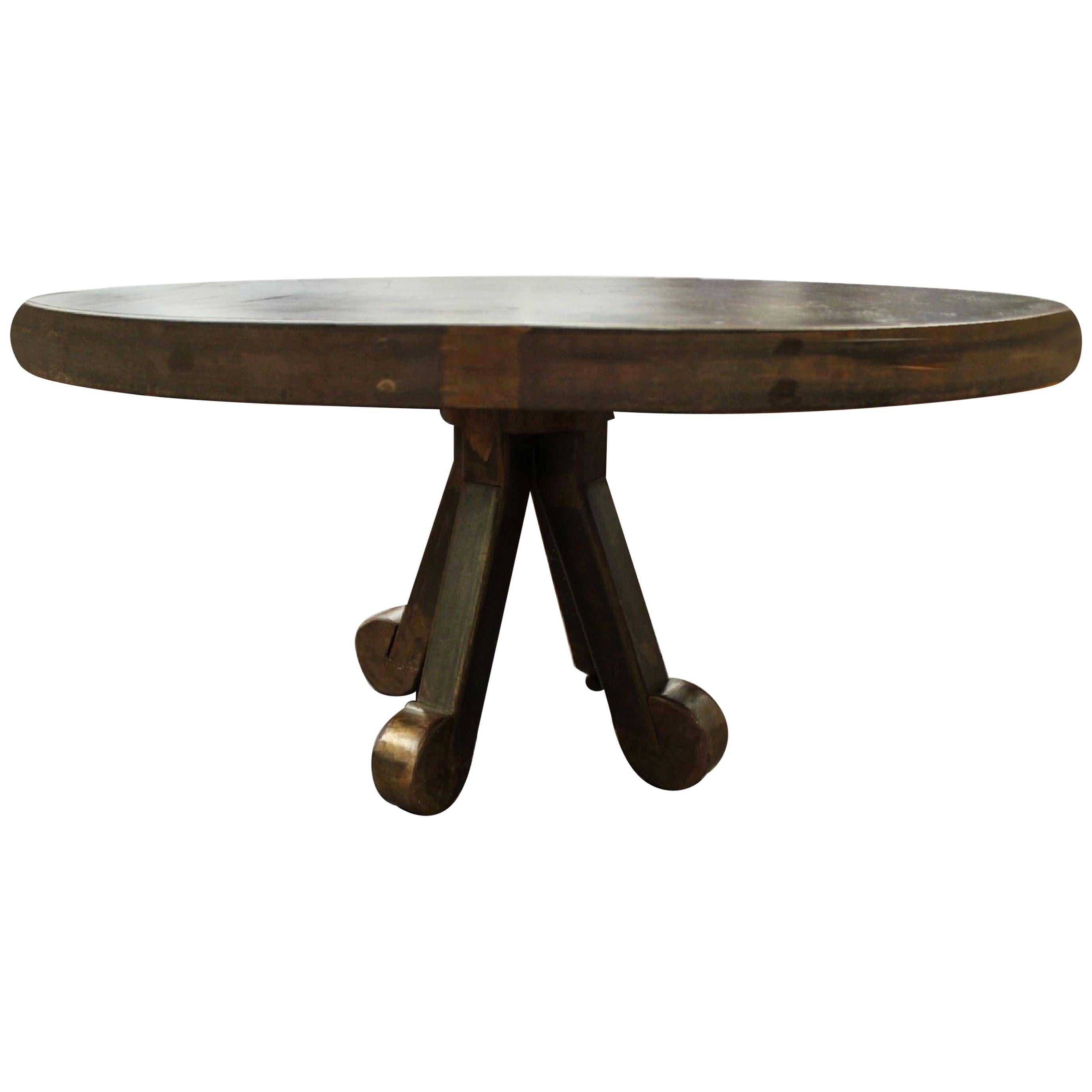 Modern Brutalist Round Bronzed Metal Custom Coffee Cocktail Table, Curled Foot