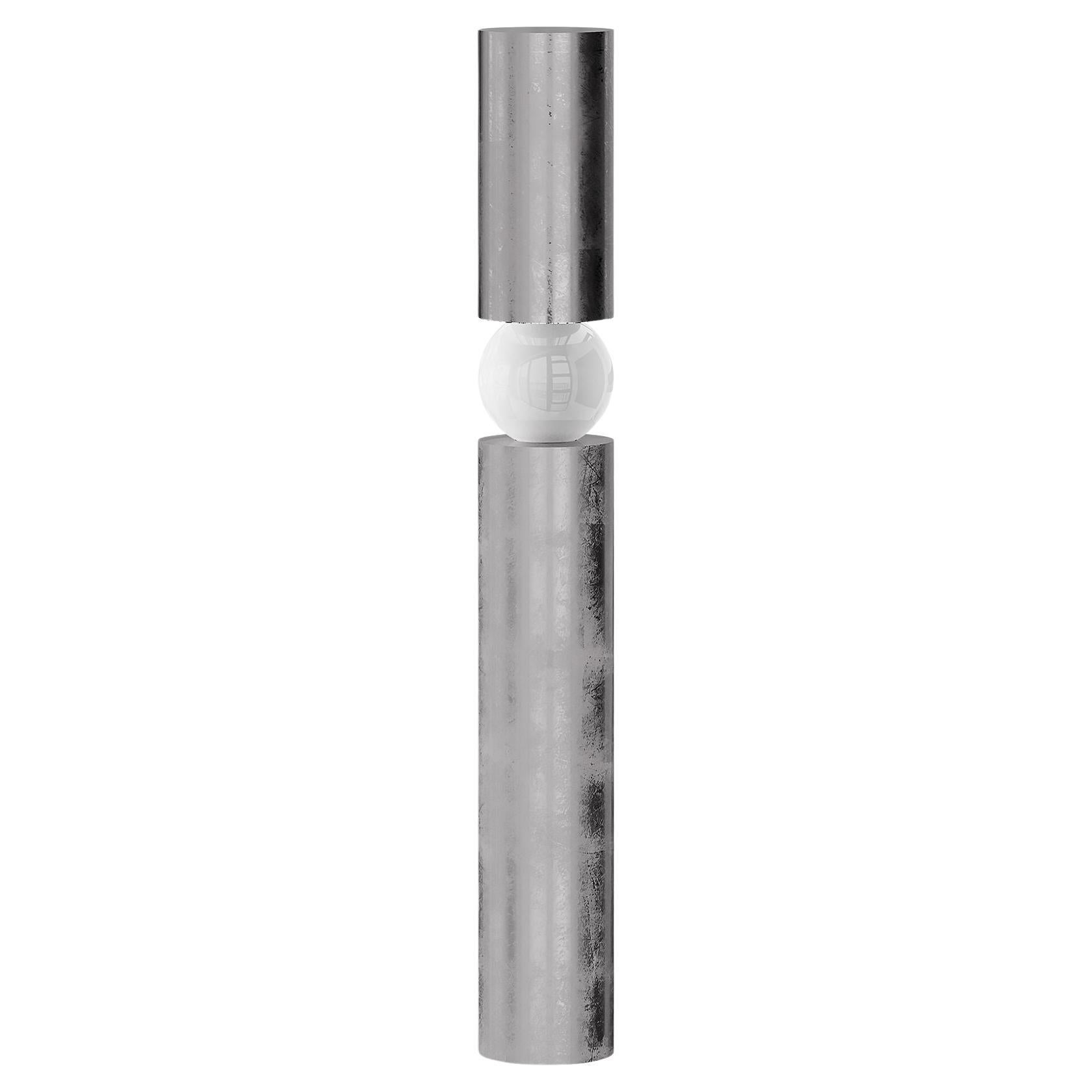 Modern Brutalist Rounded Floor Lamp, Silver Leaf Finish, Frosted Glass Light