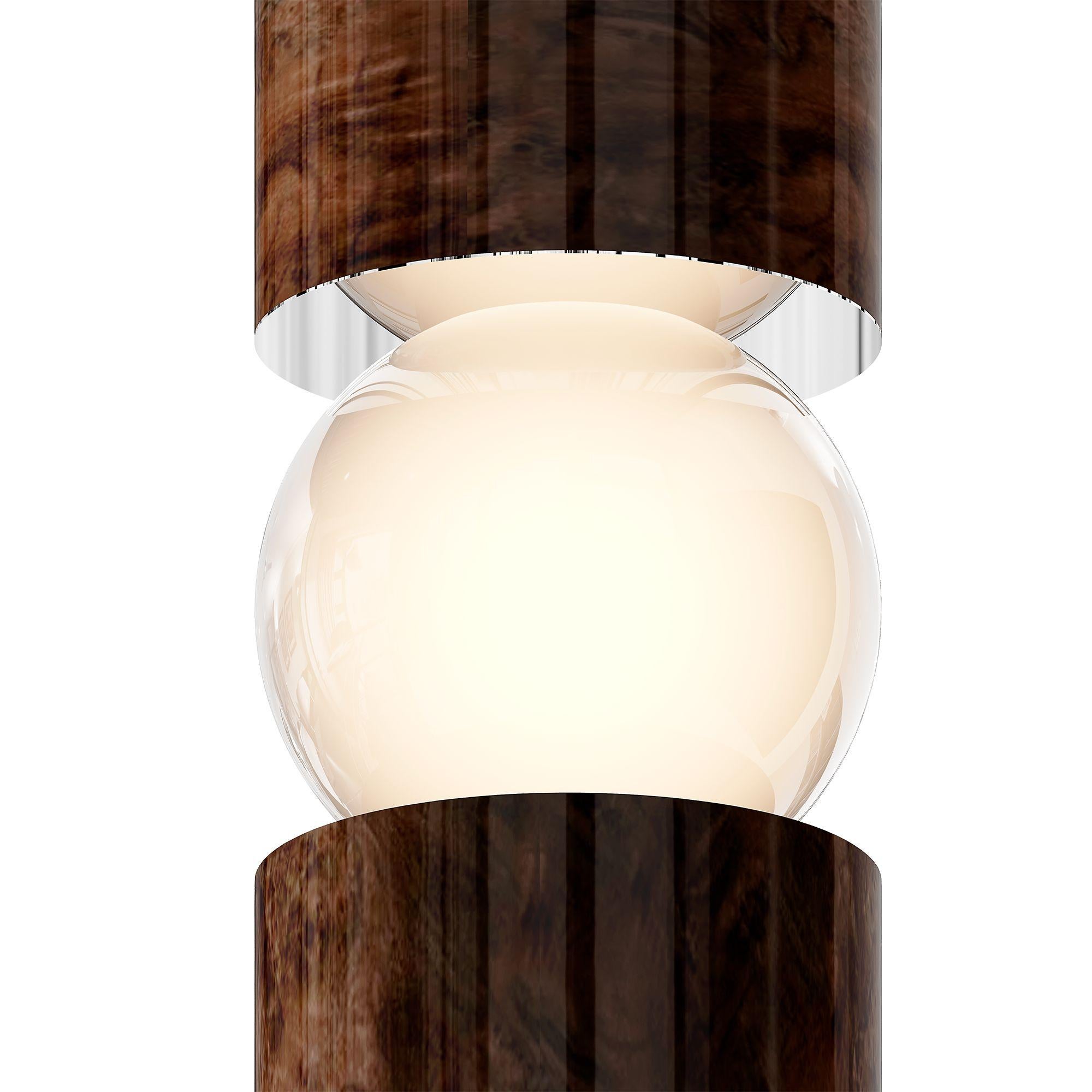 Modern Brutalist Rounded Floor Lamp, Walnut Root Veneer, Frosted Glass Light In New Condition For Sale In Porto, PT