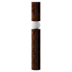 Modern Brutalist Rounded Floor Lamp, Walnut Roots Veneer, Frosted Glass Light (lampe en verre dépoli)