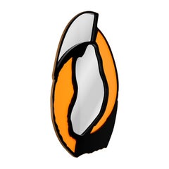 Modern Brutalist Shaped Floor and Wall Mirror Orange Colored Hammered Glass