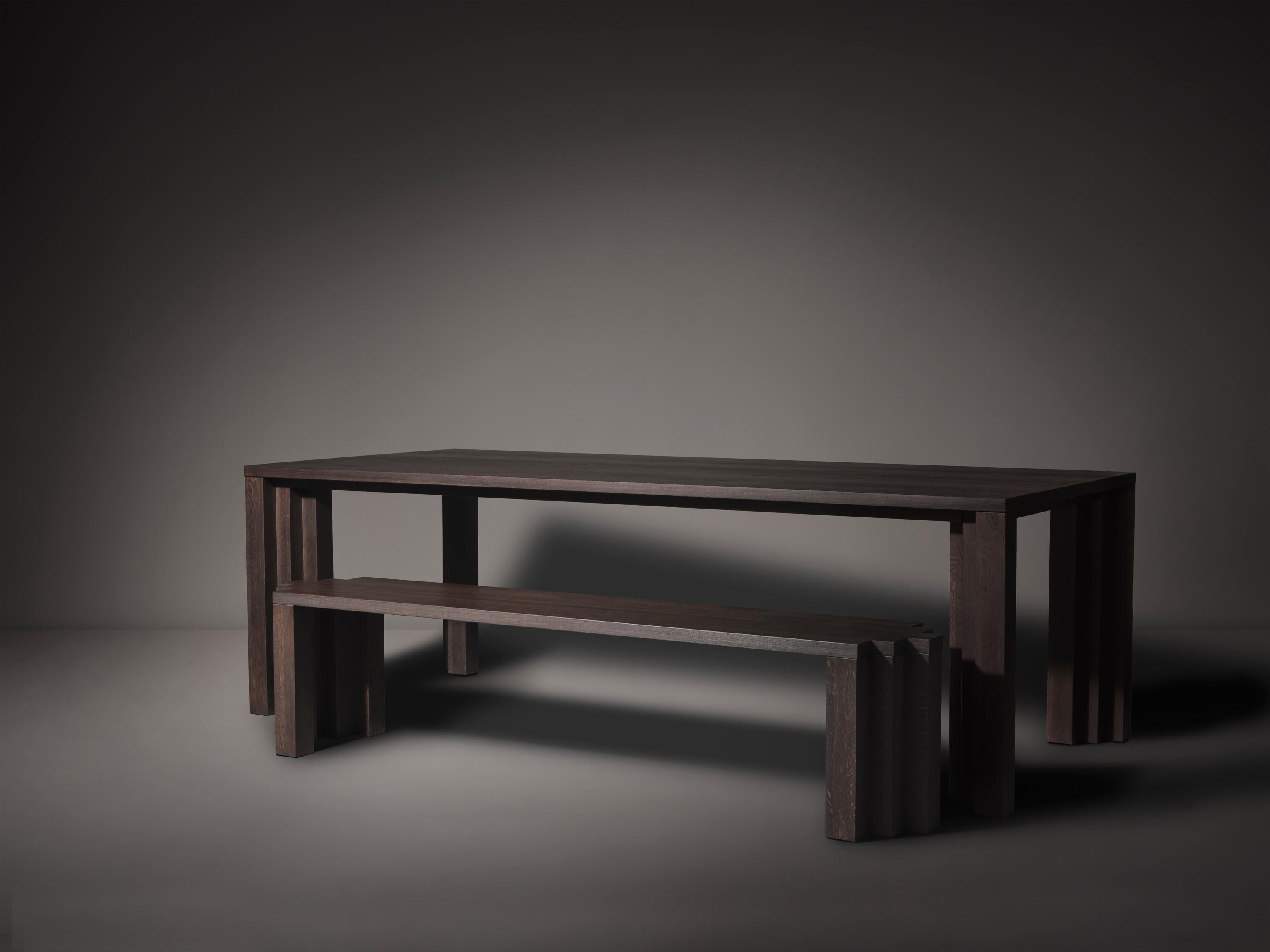 Hand-Crafted Modern Brutalist Solid Wooden Cadence Dining Table - Dark Brown For Sale