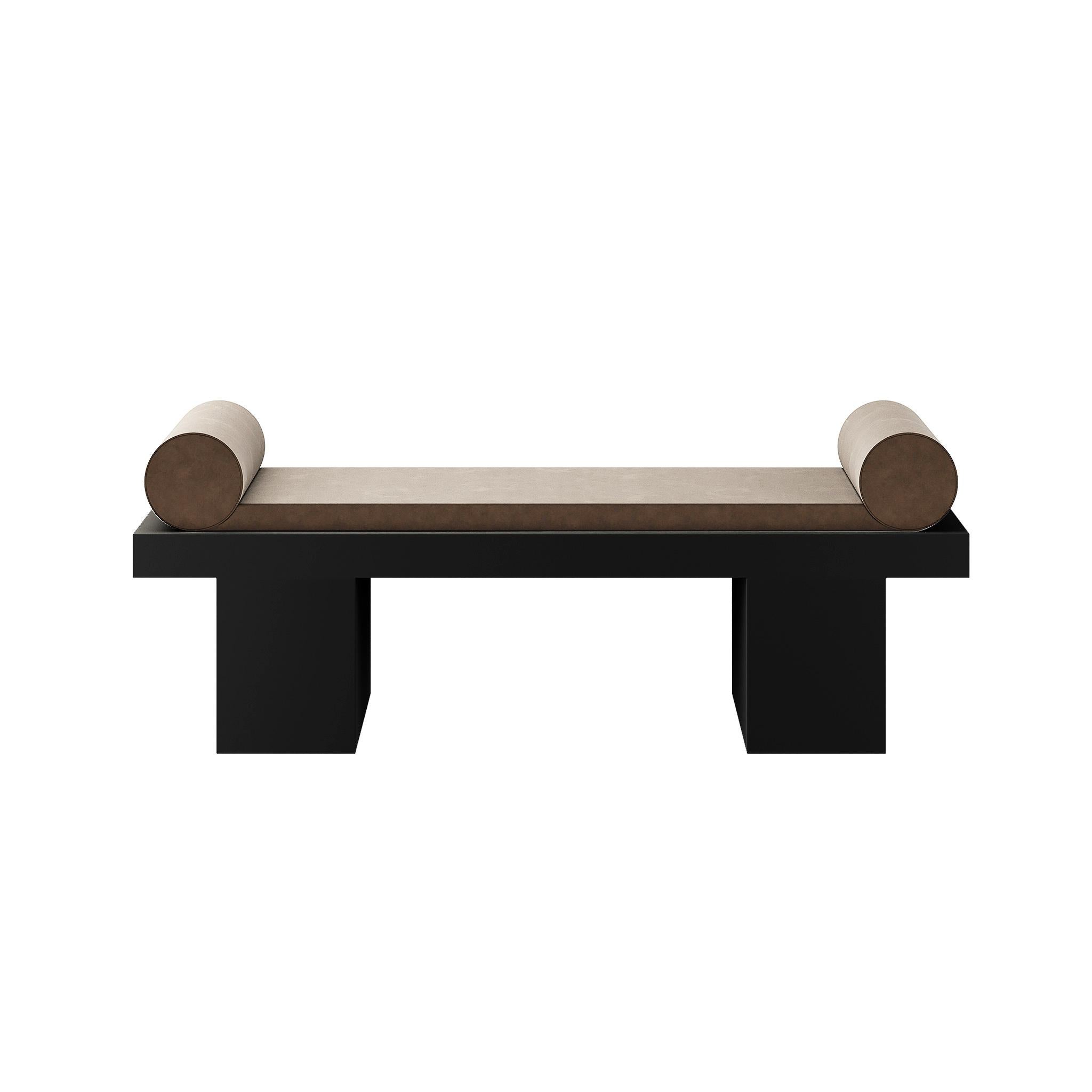 Modern Brutalist Style Bench Black Matte Lacquer Upholstery in Beige Suede

Our Contemporary Bench in Brutalist Style, a modern piece that seamlessly integrates into any contemporary environment. Inspired by brutalism, this bench stands out for its