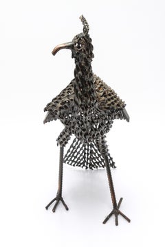 Modern Brutalist Twisted Metal Peacock Bird Sculpture