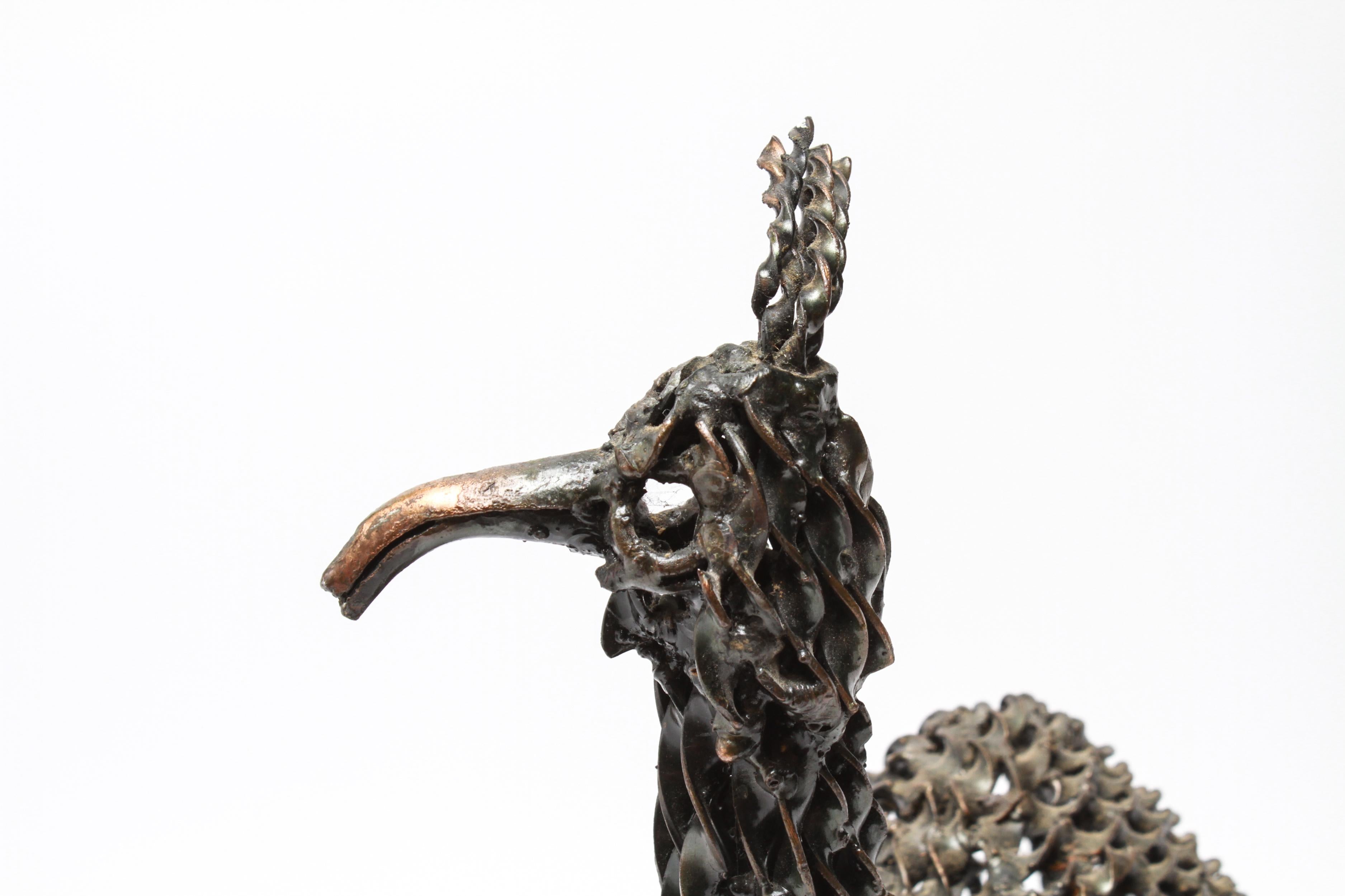 20th Century Modern Brutalist Twisted Metal Peacock Bird Sculpture