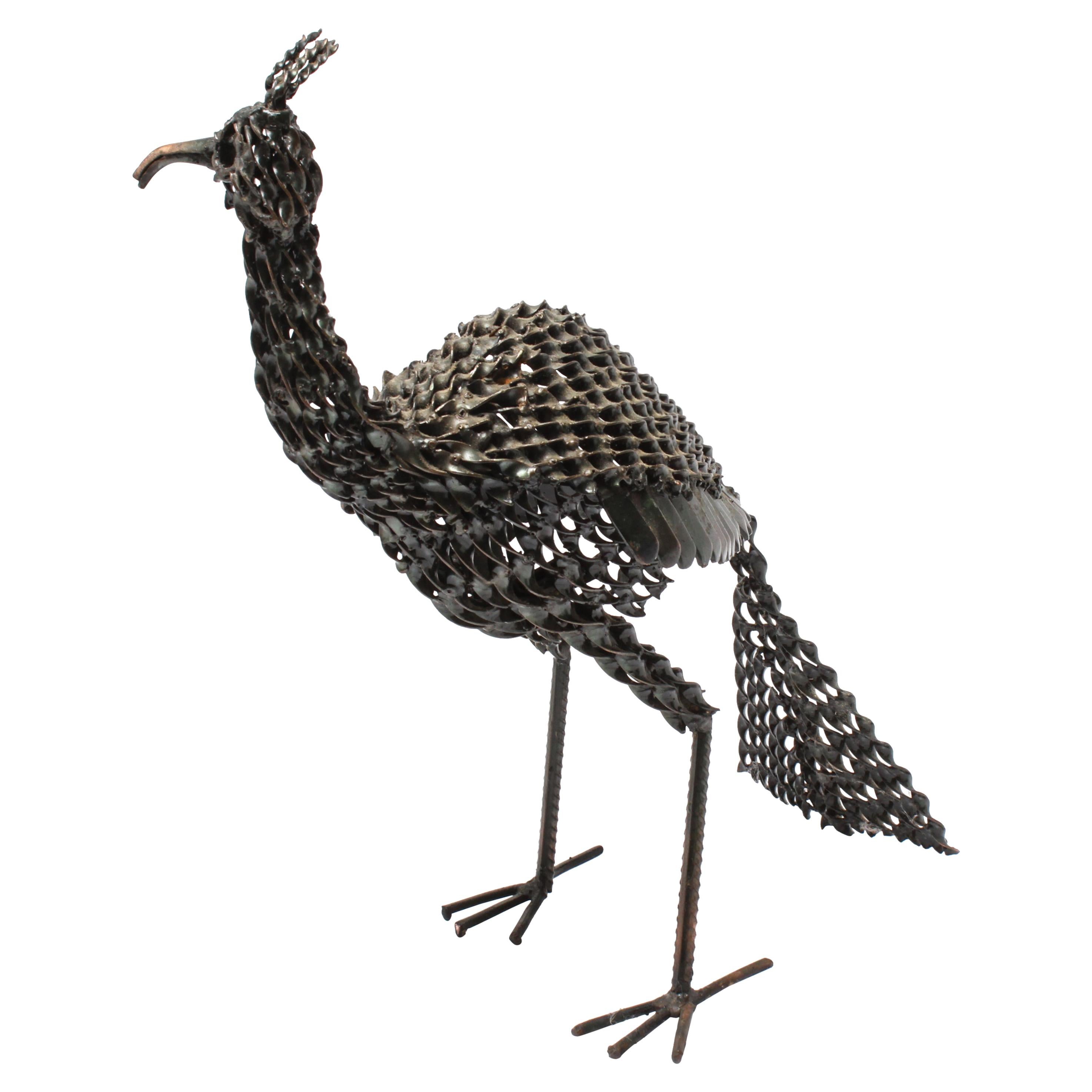 Modern Brutalist Twisted Metal Peacock Bird Sculpture