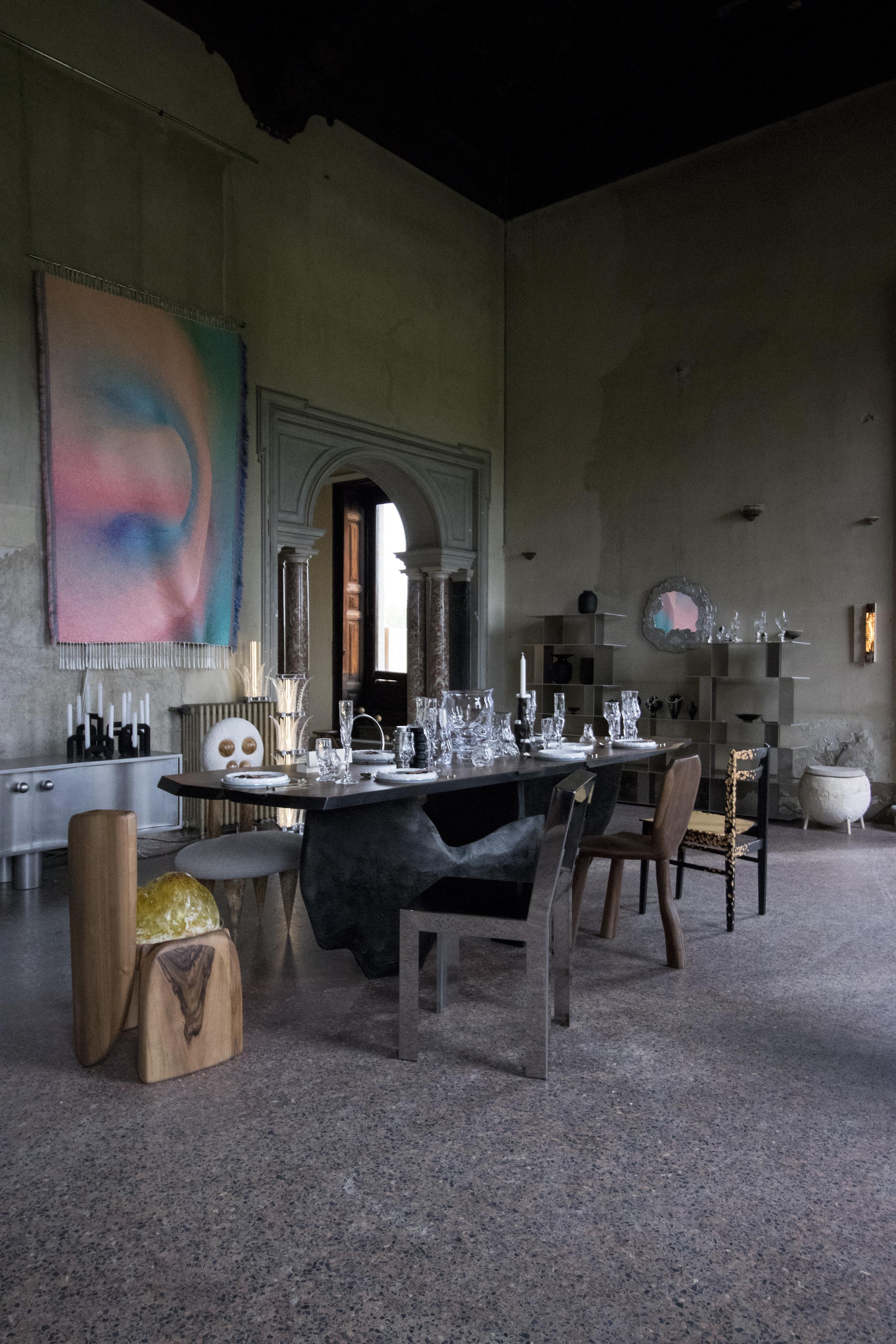 Post-Modern Modern Brutalist Walnut Sculptural Dining Table, EM204 For Sale