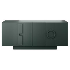 Modern Brutalist Wood Sideboard 2 Doors & 1 Drawers Dark Green Mate Lacquer