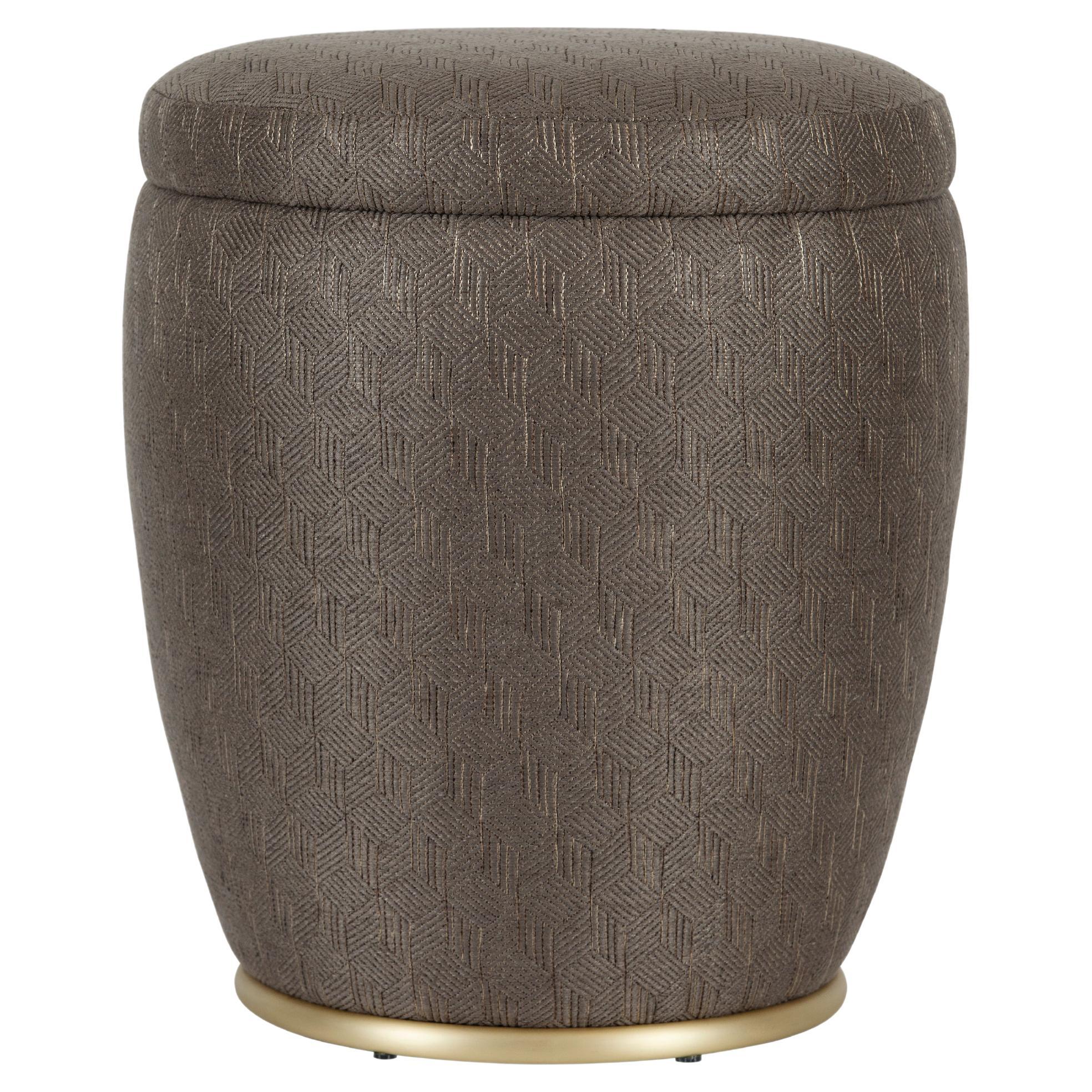 Modern Buba Pouf Ottoman Brown Fabric Brass Handmade in Portugal by Greenapple