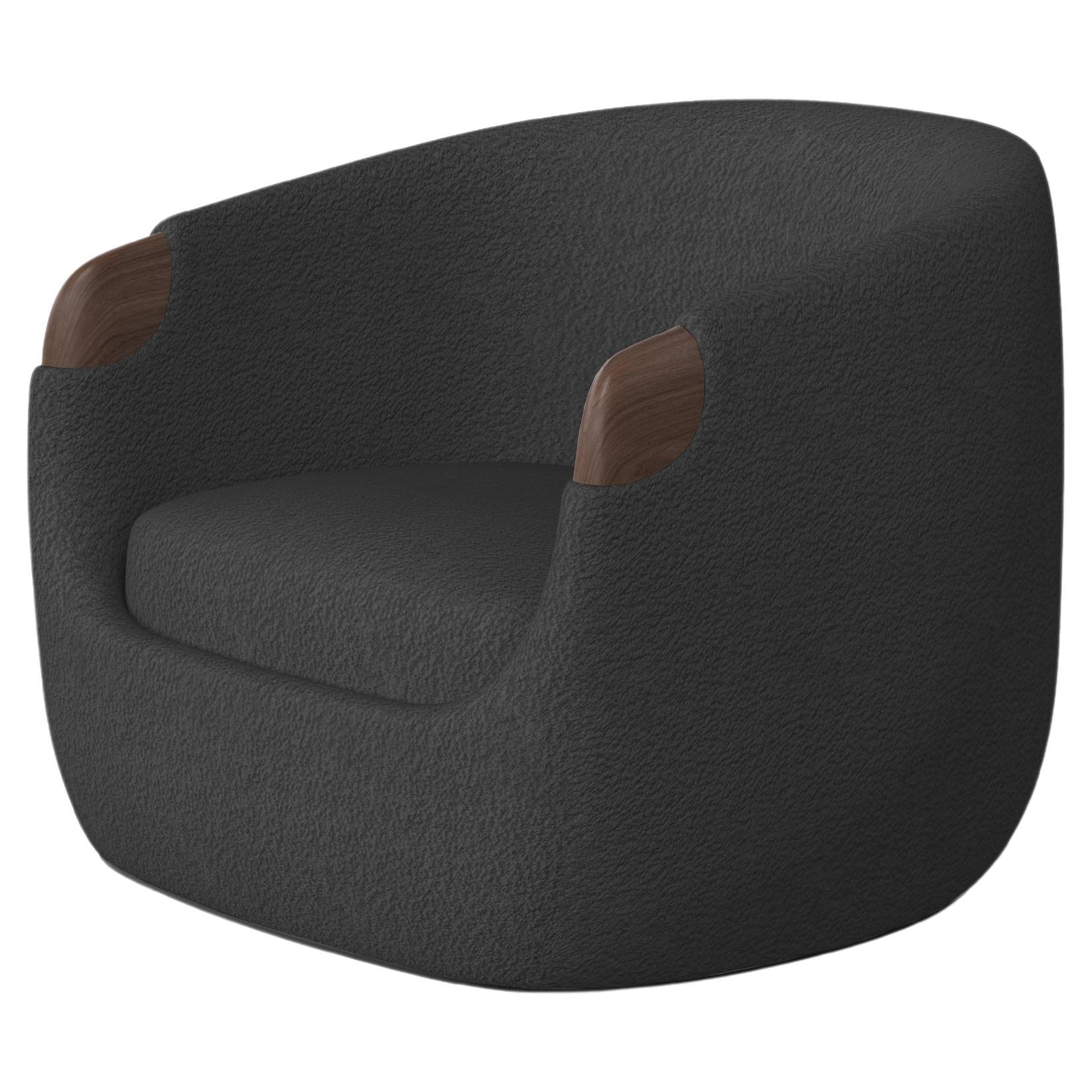 Modern Bubble Armchair in Black Boucle and Walnut For Sale