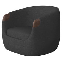 Modern Bubble Armchair in Black Boucle and Walnut